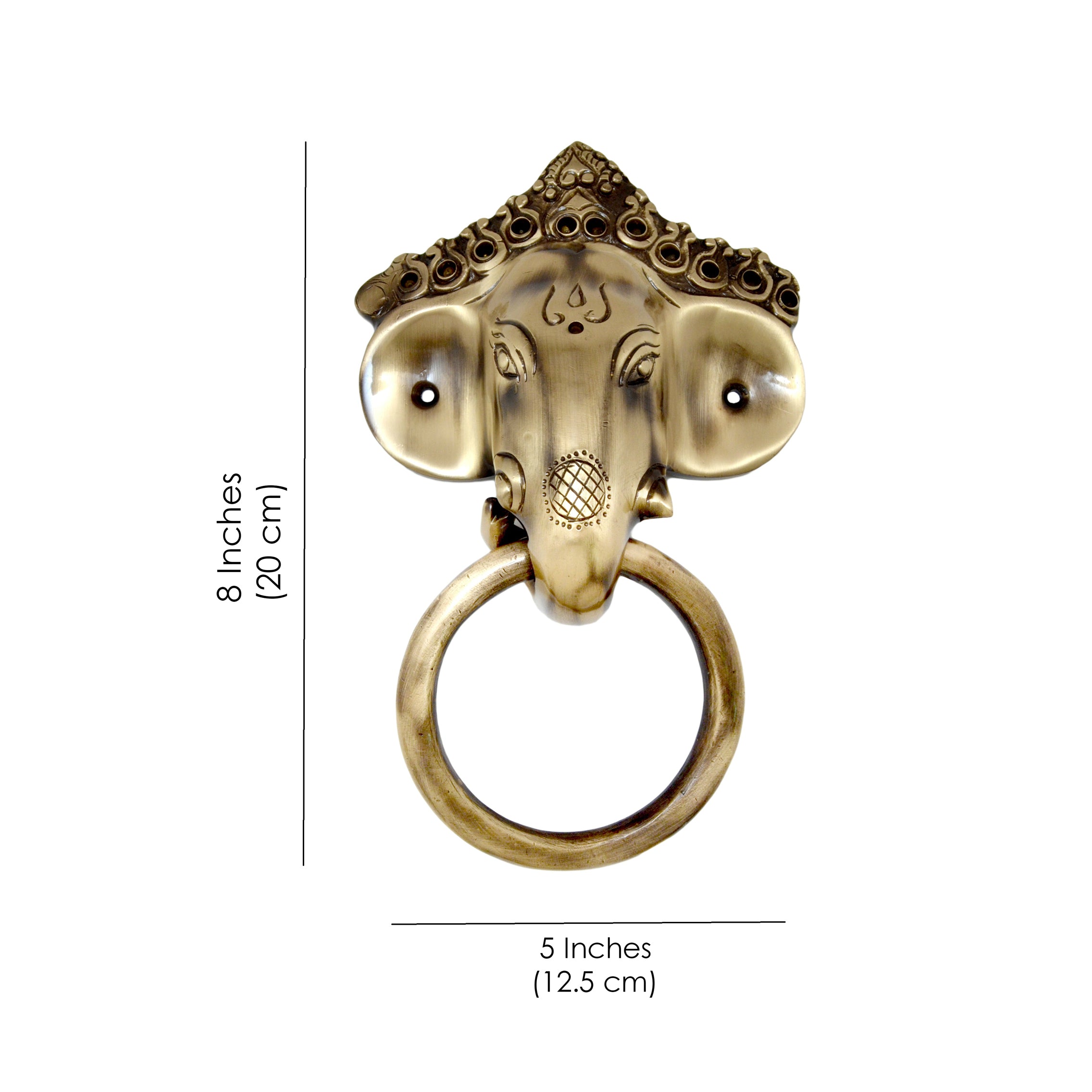 Brass Ganesha Mask Door Knocker, Standard Size , Antique Brown