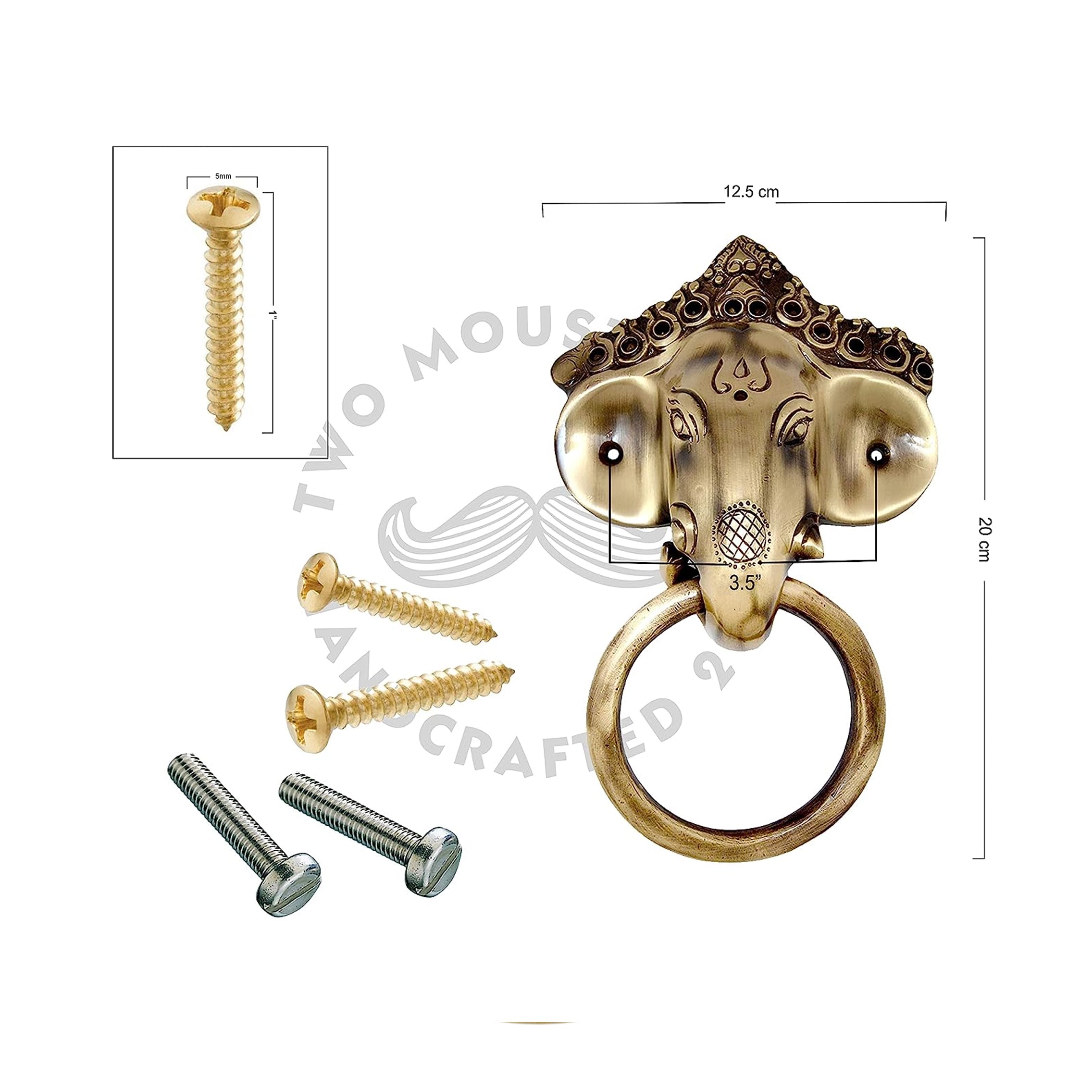 Brass Ganesha Mask Door Knocker, Standard Size , Antique Brown