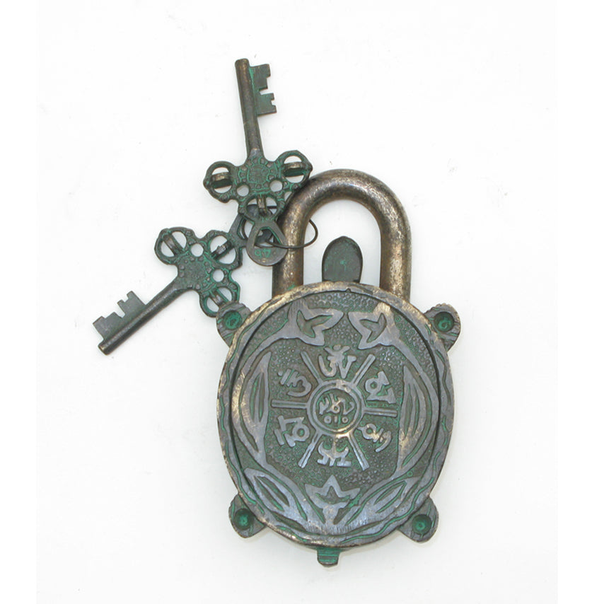 Brass Tortoise Design Coated Functional Lock with 2 Keys (Deep Black, Green)