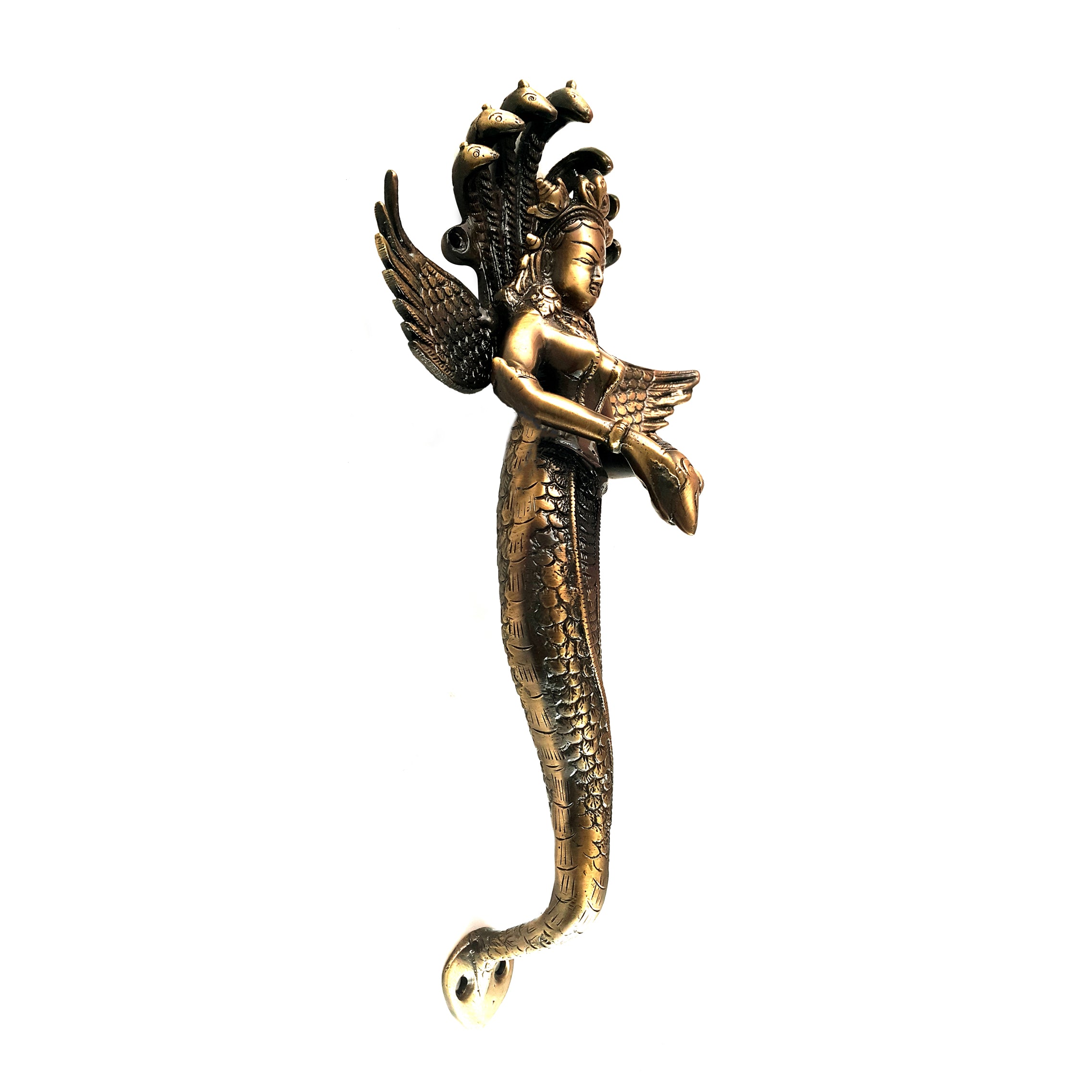 Brass Nagkanya with Shankh Door Handle, Snake Lady Door Handle