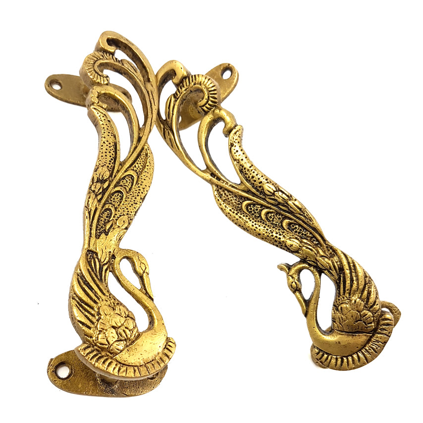 Peacock Design Brass Door Handle Pair (Pack of 2)