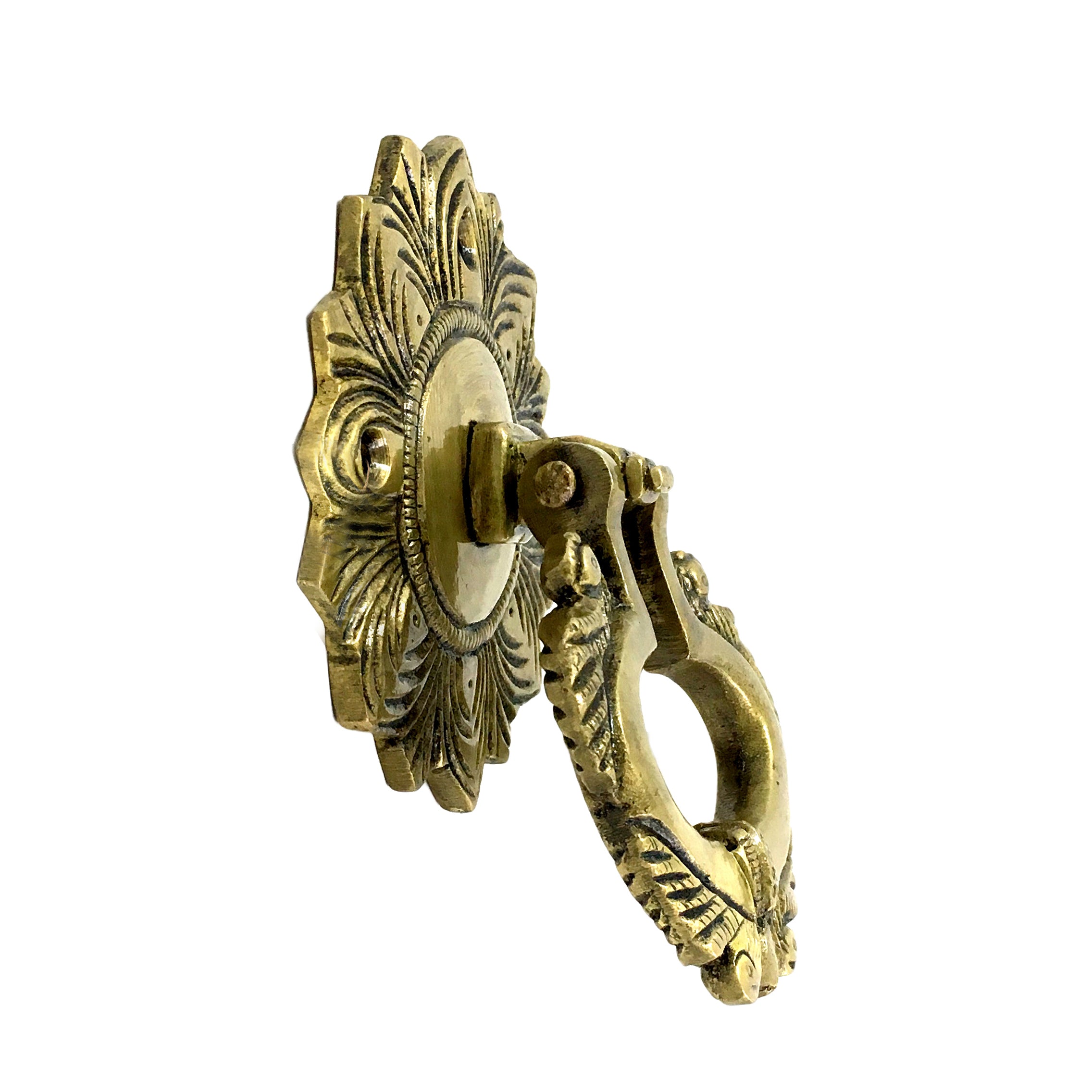 Brass Ethnic Carving Peacock Over Ring Door Knocker