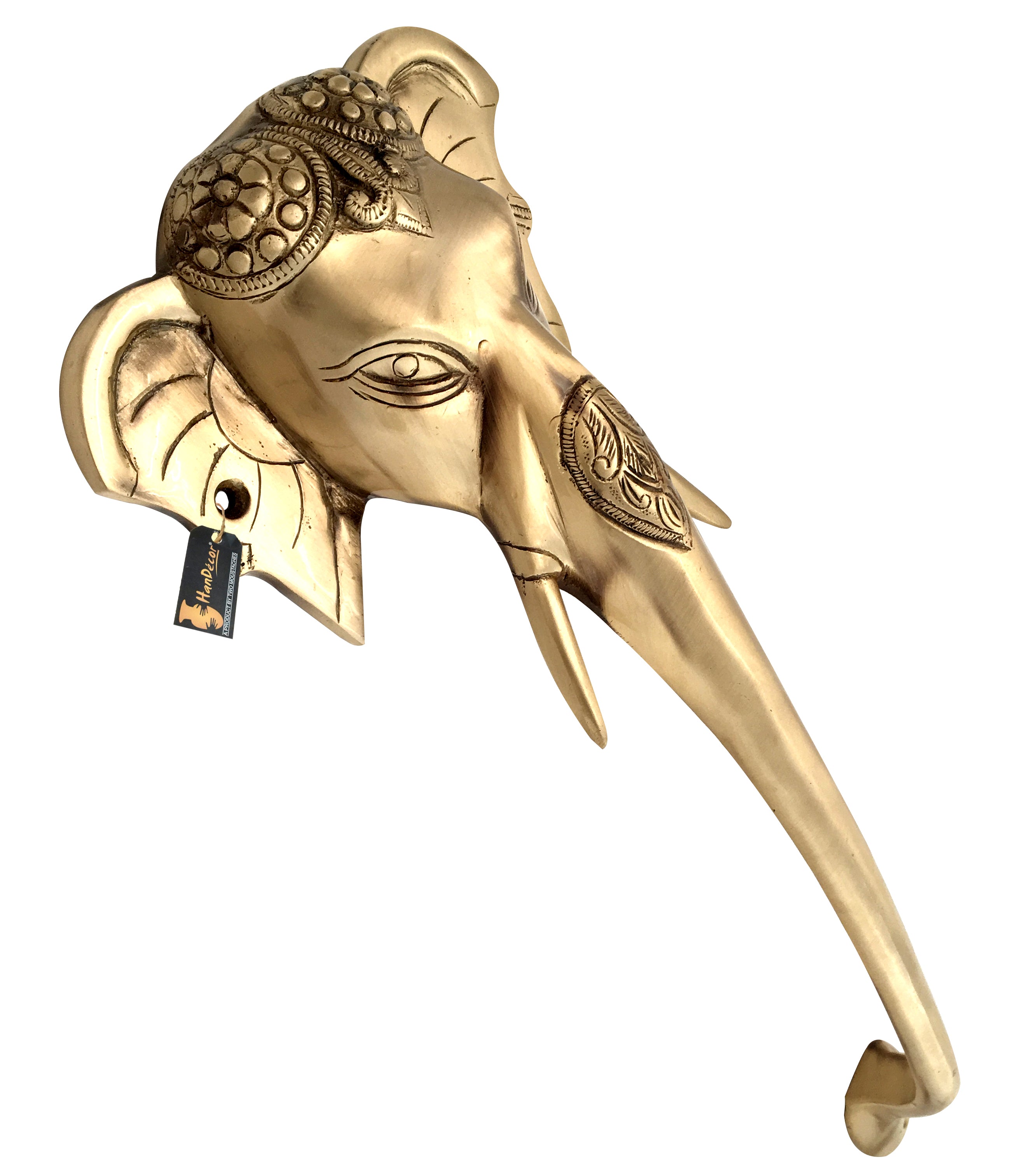 Tuskar Ganesha Design 18 Inches Brass Door Handle, Brass Main Door Handle