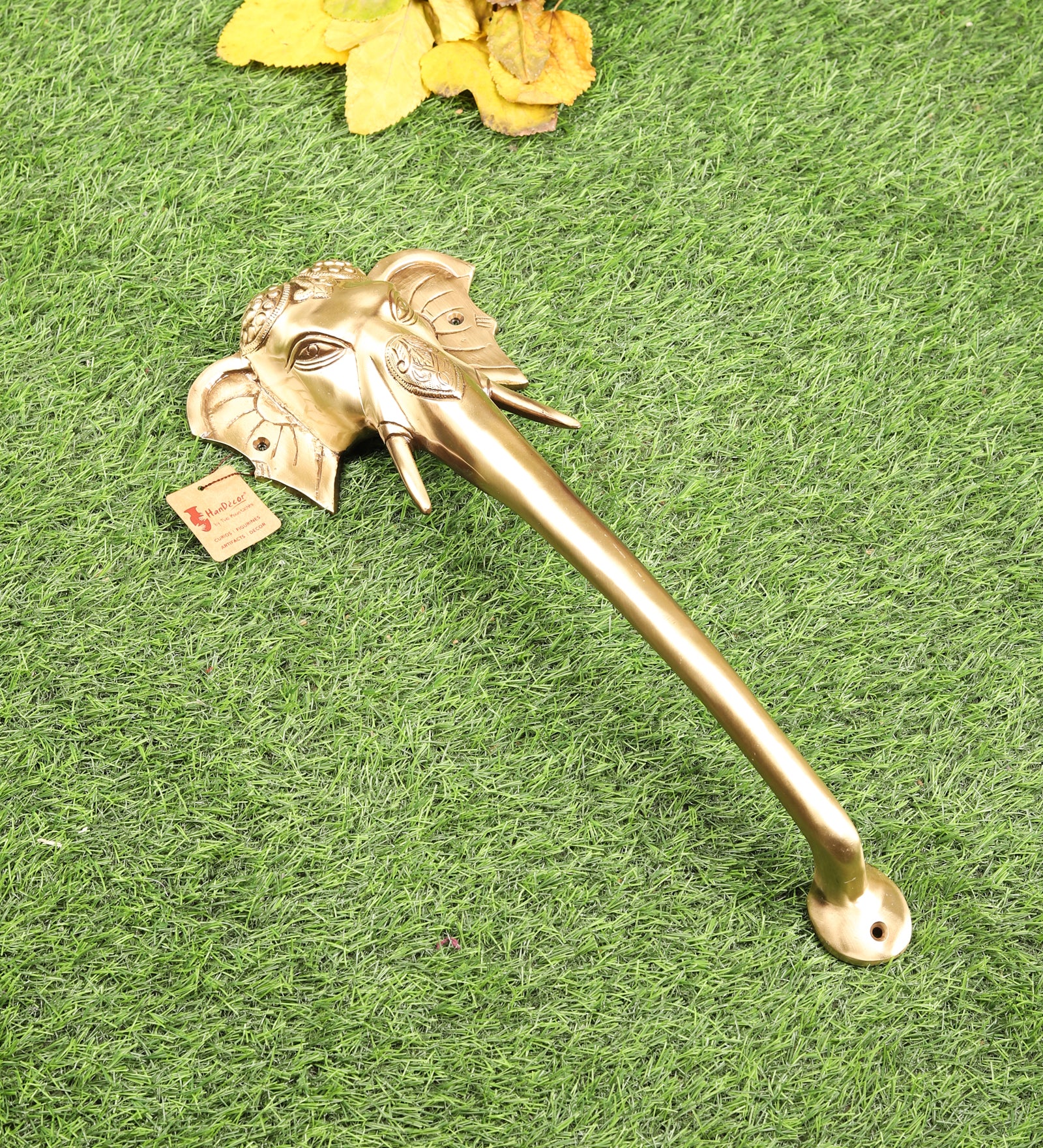 Tuskar Ganesha Design 18 Inches Brass Door Handle, Brass Main Door Handle