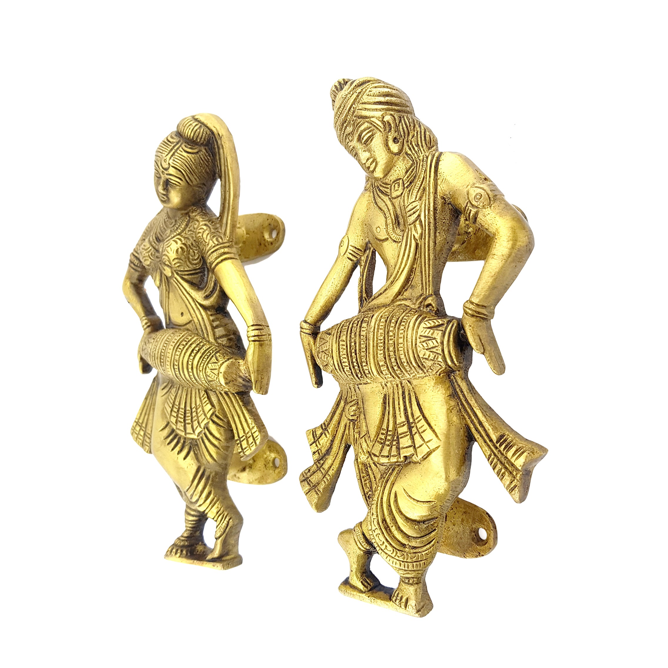 Radha Krishna Playing Dholak Brass Door Handle Pair