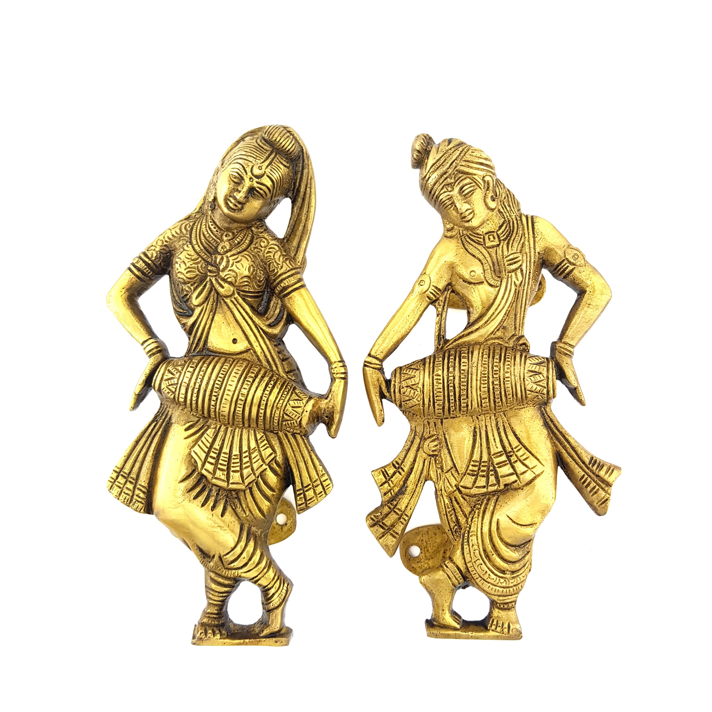 Radha Krishna Playing Dholak Brass Door Handle Pair
