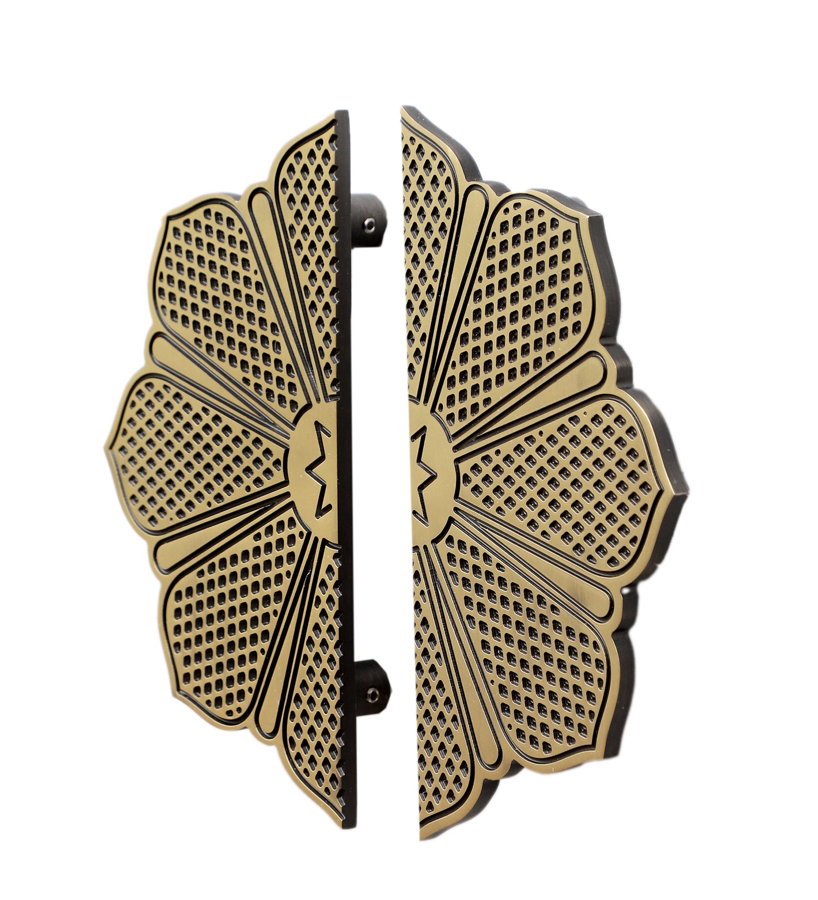 Brass Ethnic Flower Carving Design 8 Inches Door Handle Pair, Brass Main Door Handles