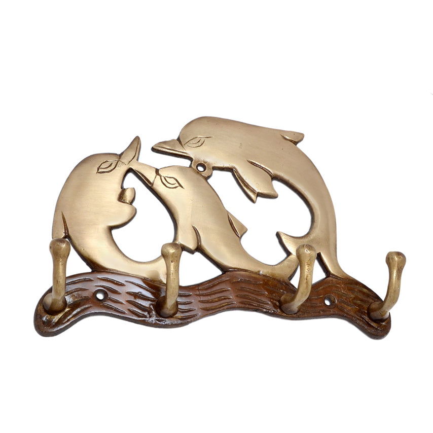 Brass Dolphin Family Key Holder (Multicolour)