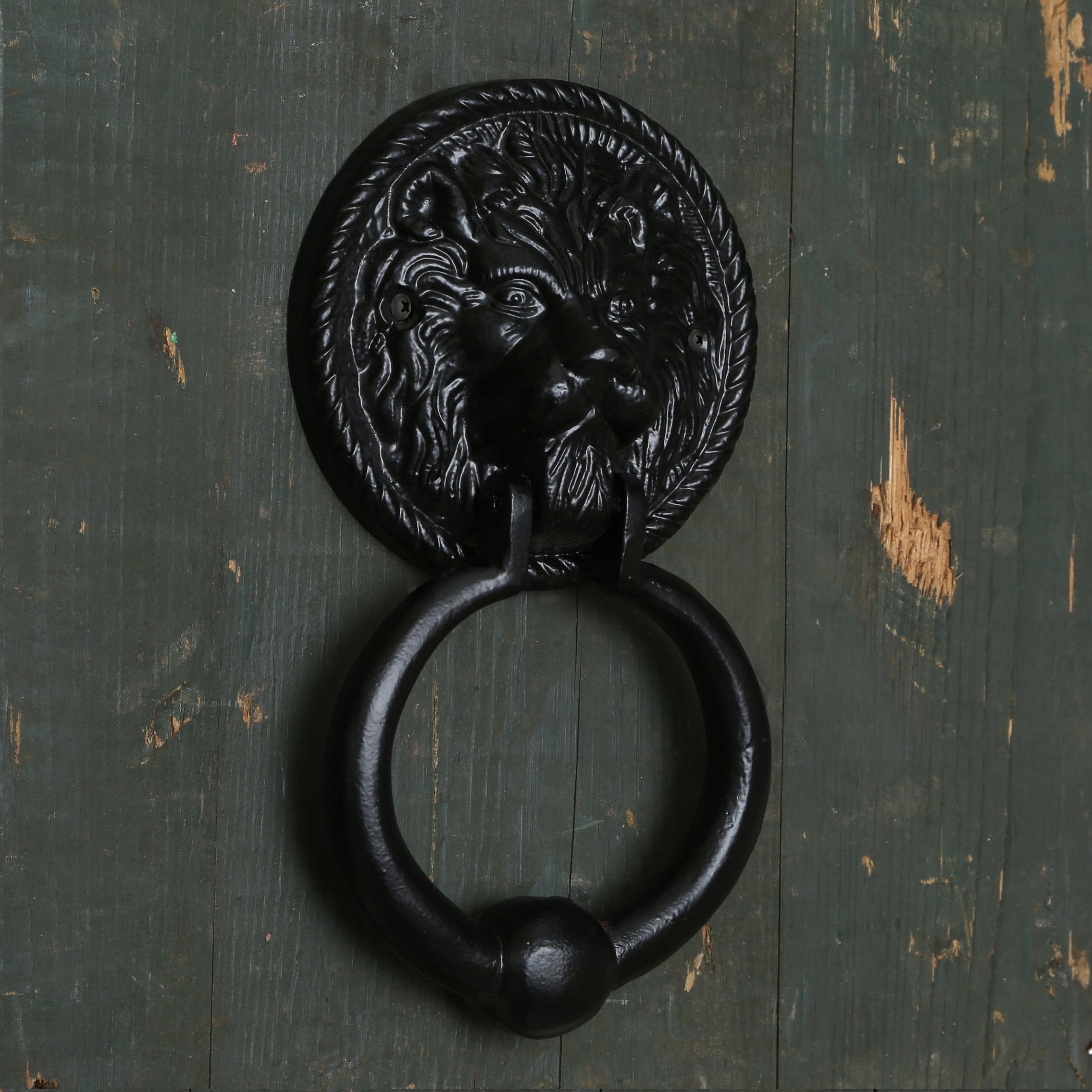 Lion Face Design Metal Door Knocker - Black