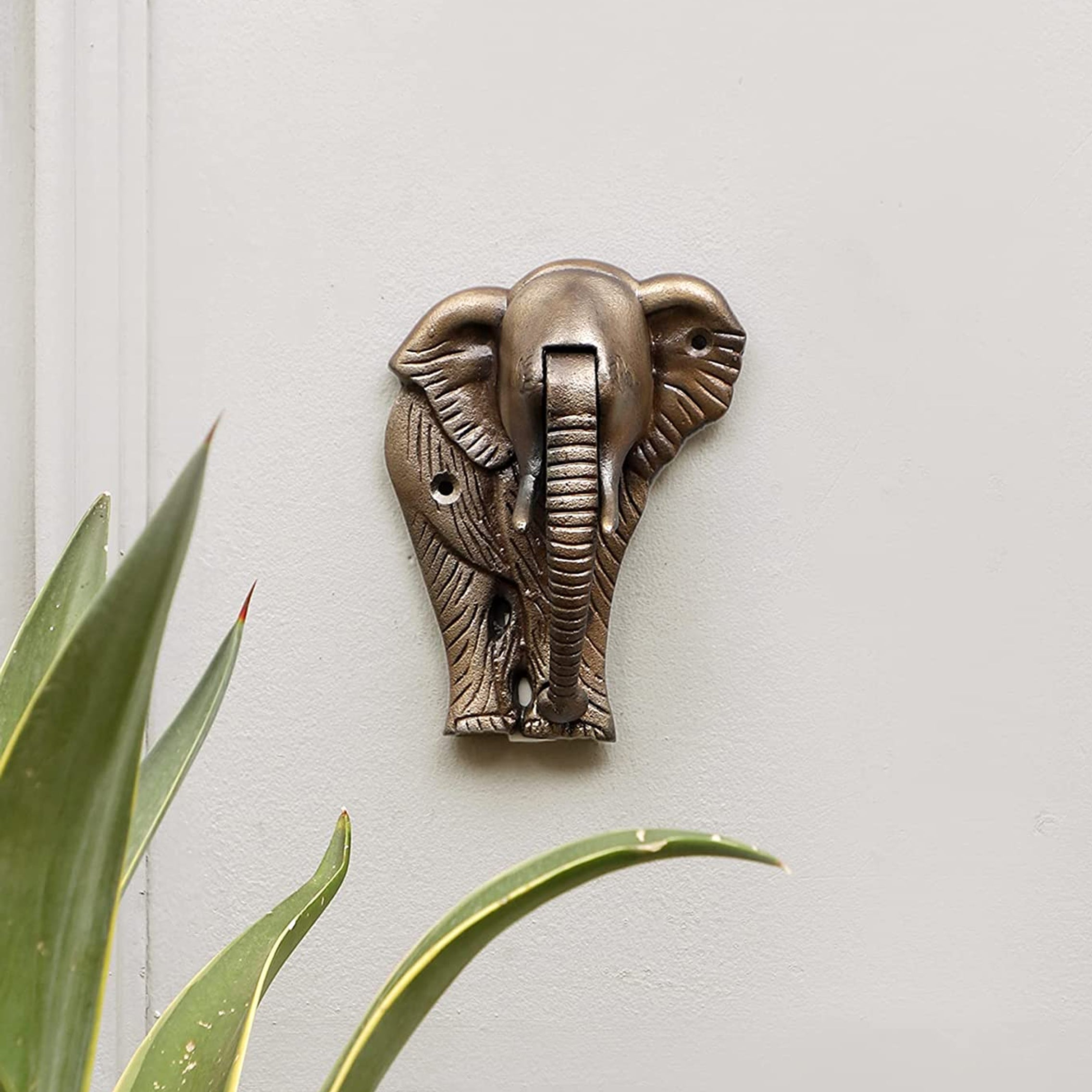 Elephant Design Cast Iron Door Knocker, Antique Brass Finished