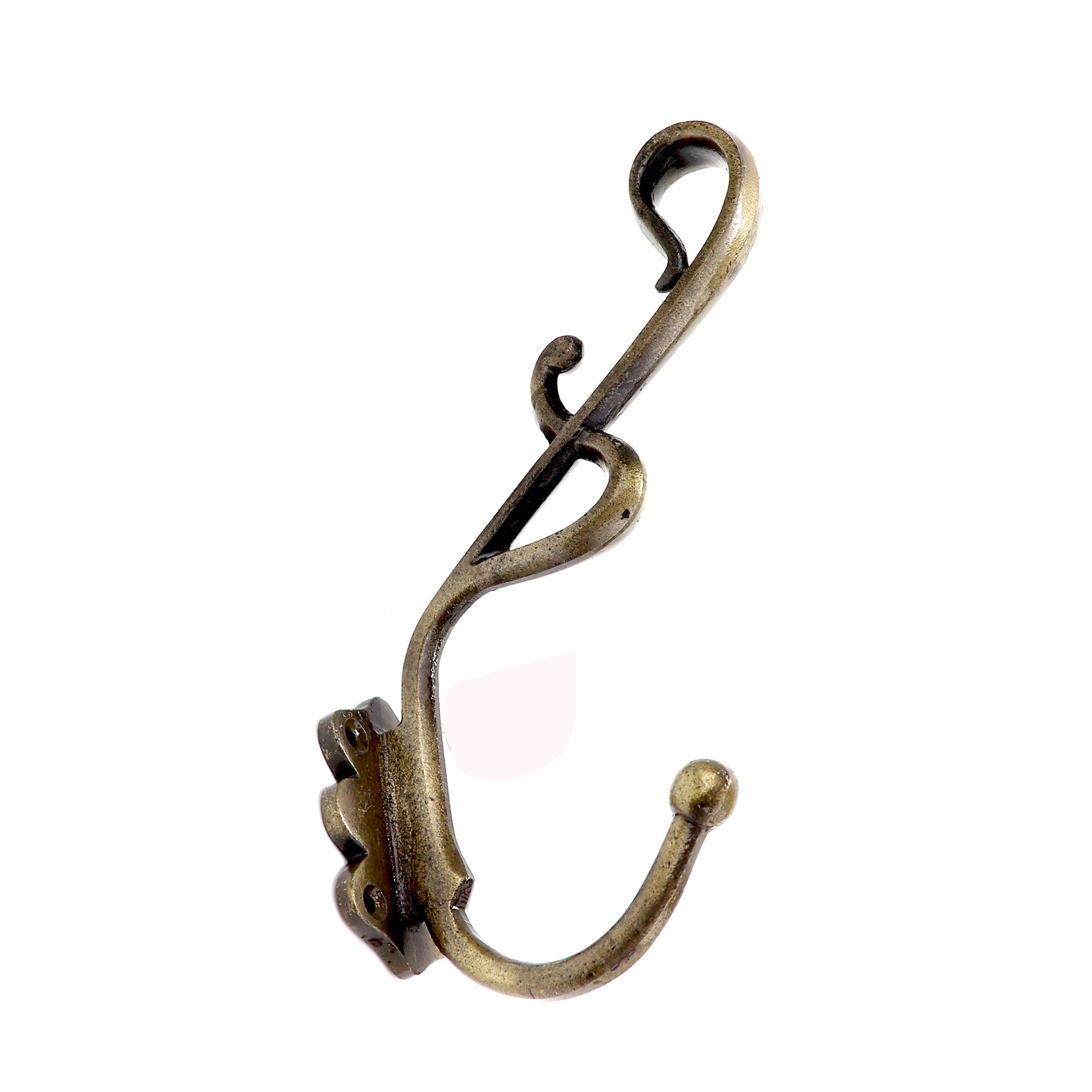 Antique Brass Finished Designer Curved Wall Hook, Wall Hooks for Diya Hangers
