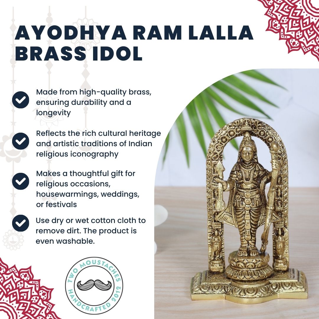 4.5 Inches Ayodhya Ram Lalla Brass Idol, Shri Ram Brass Statue for Mandir