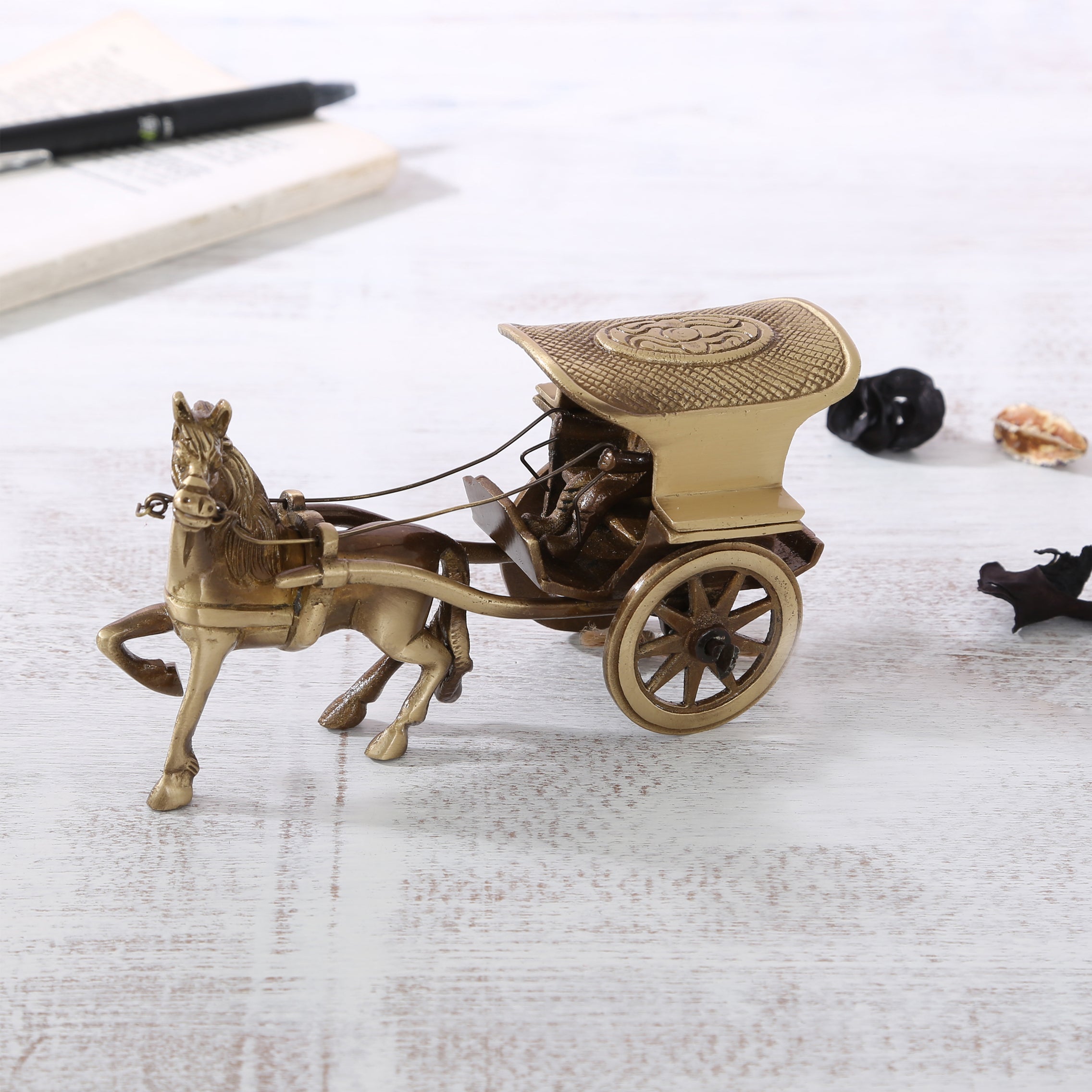 Brass Horse Cart Replica Showpiece