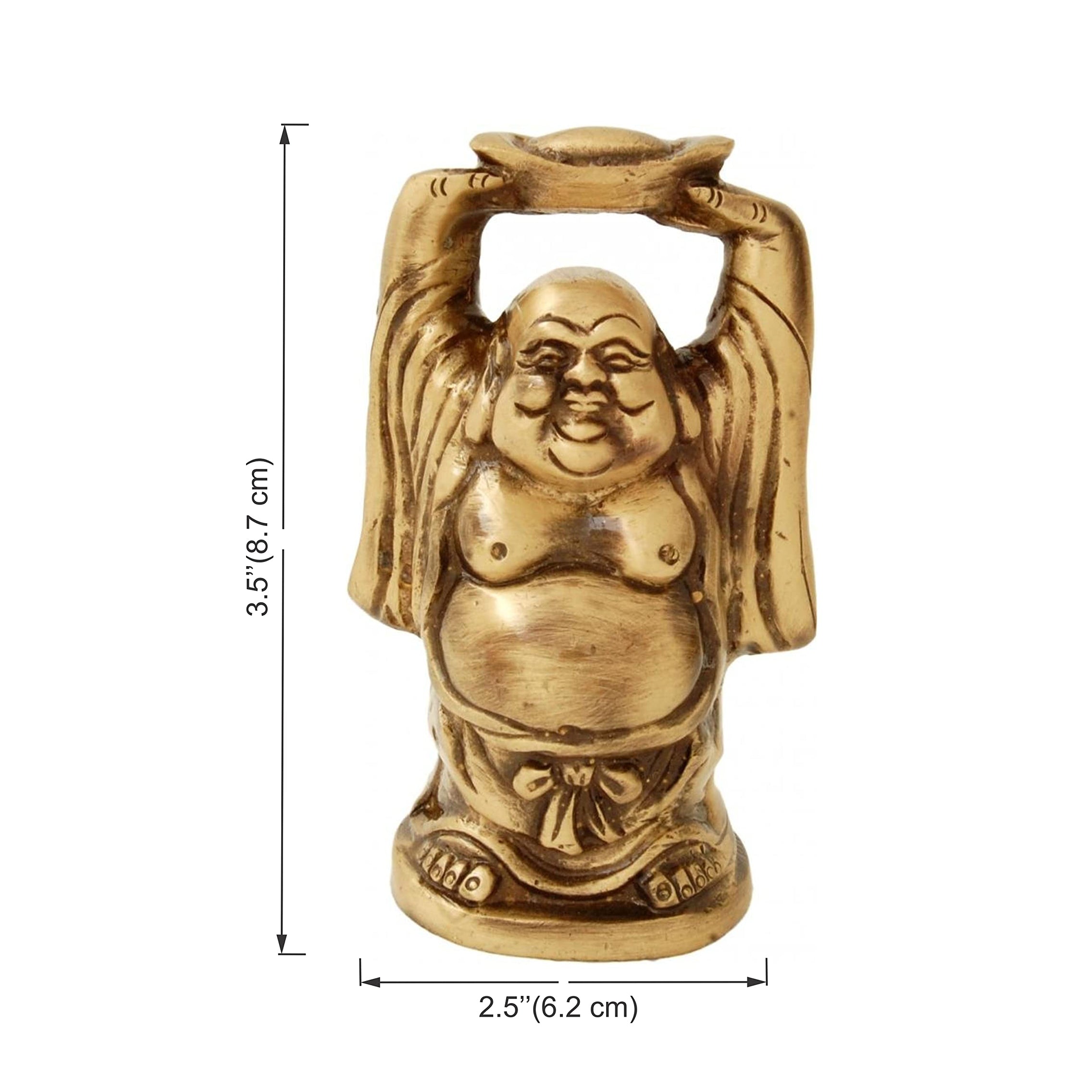 Brass Laughing Buddha with Ingot Showpiece, Good Luck Buddha