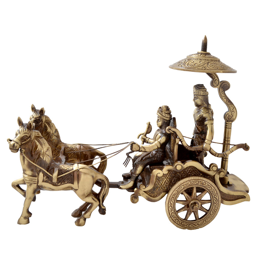 Brass Krishna Arjuna Rath Showpiece, Showpieces for Home Decor