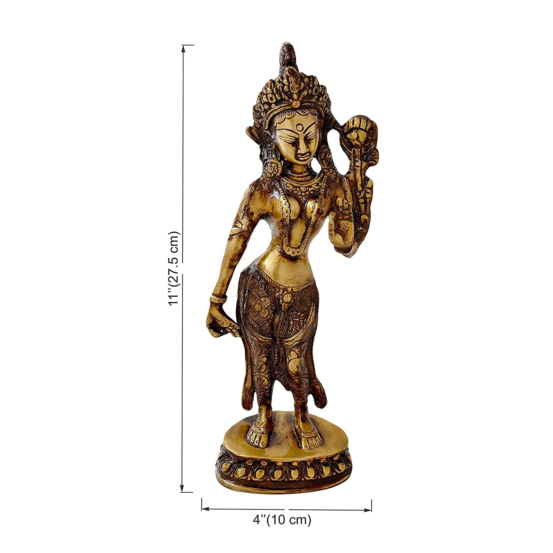 Brass Goddess Tara Standing Statue, Standard, Multicolour