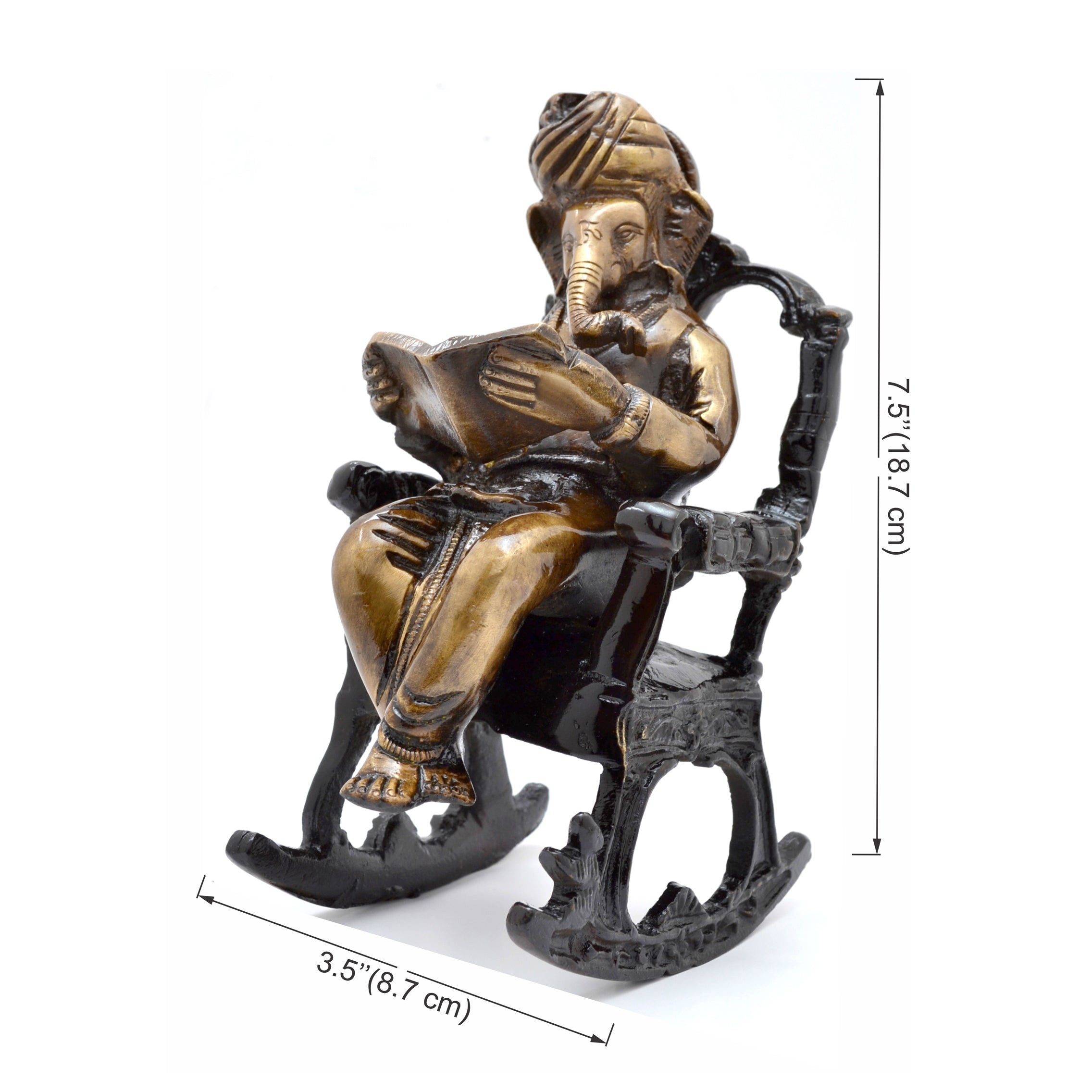 Brass Ganesha on Rocking Chair Decor Showpiece