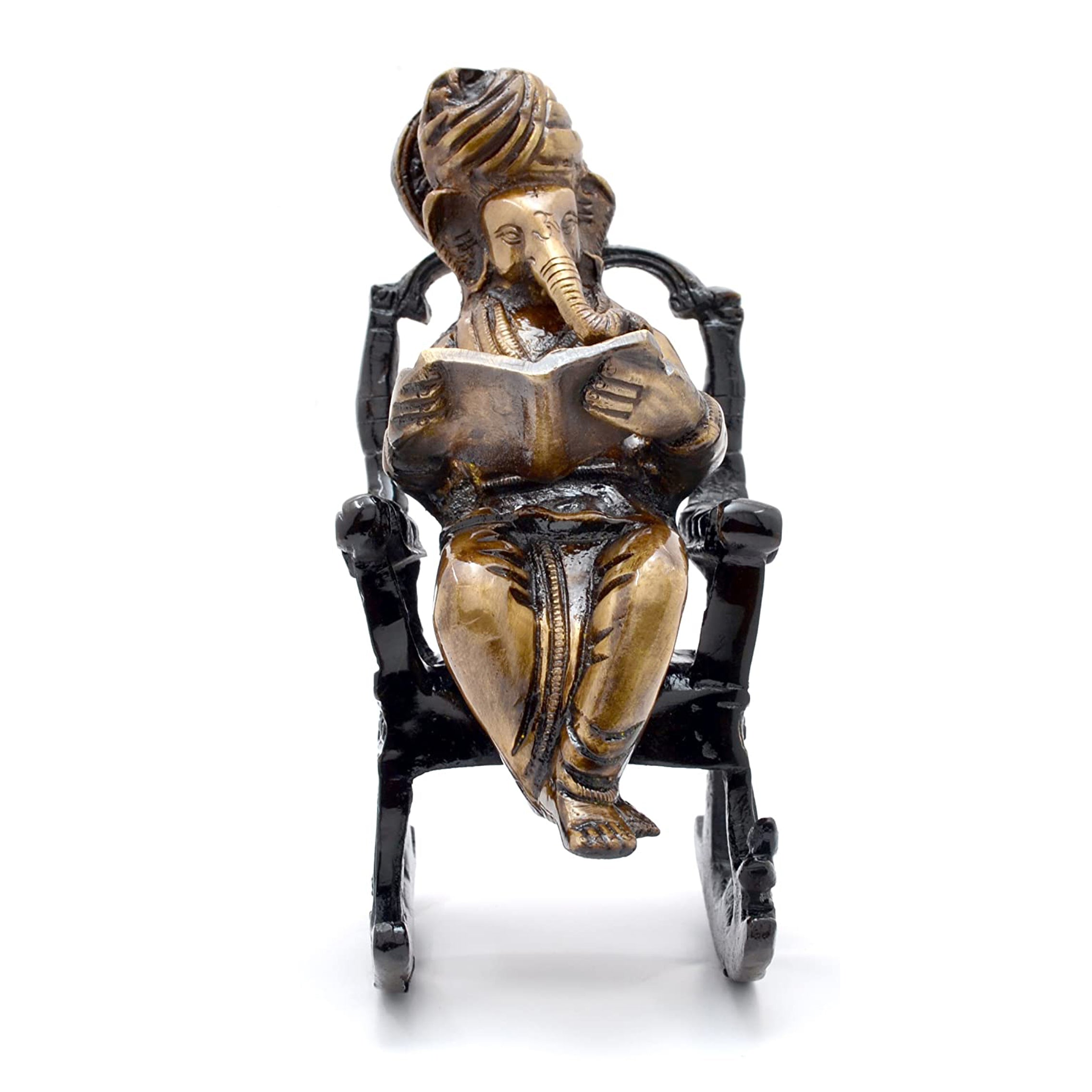 Brass Ganesha on Rocking Chair Decor Showpiece