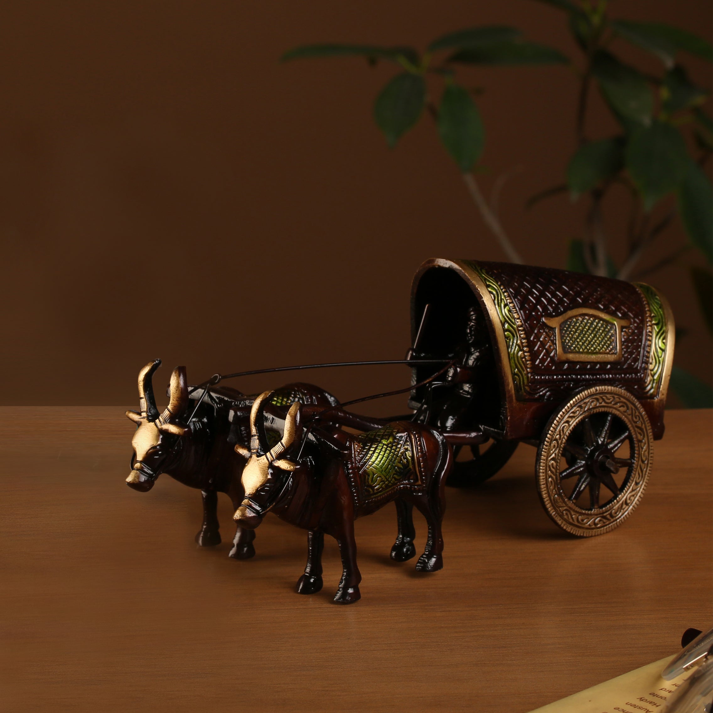 Brass Covered Village Bullock Cart Showpiece