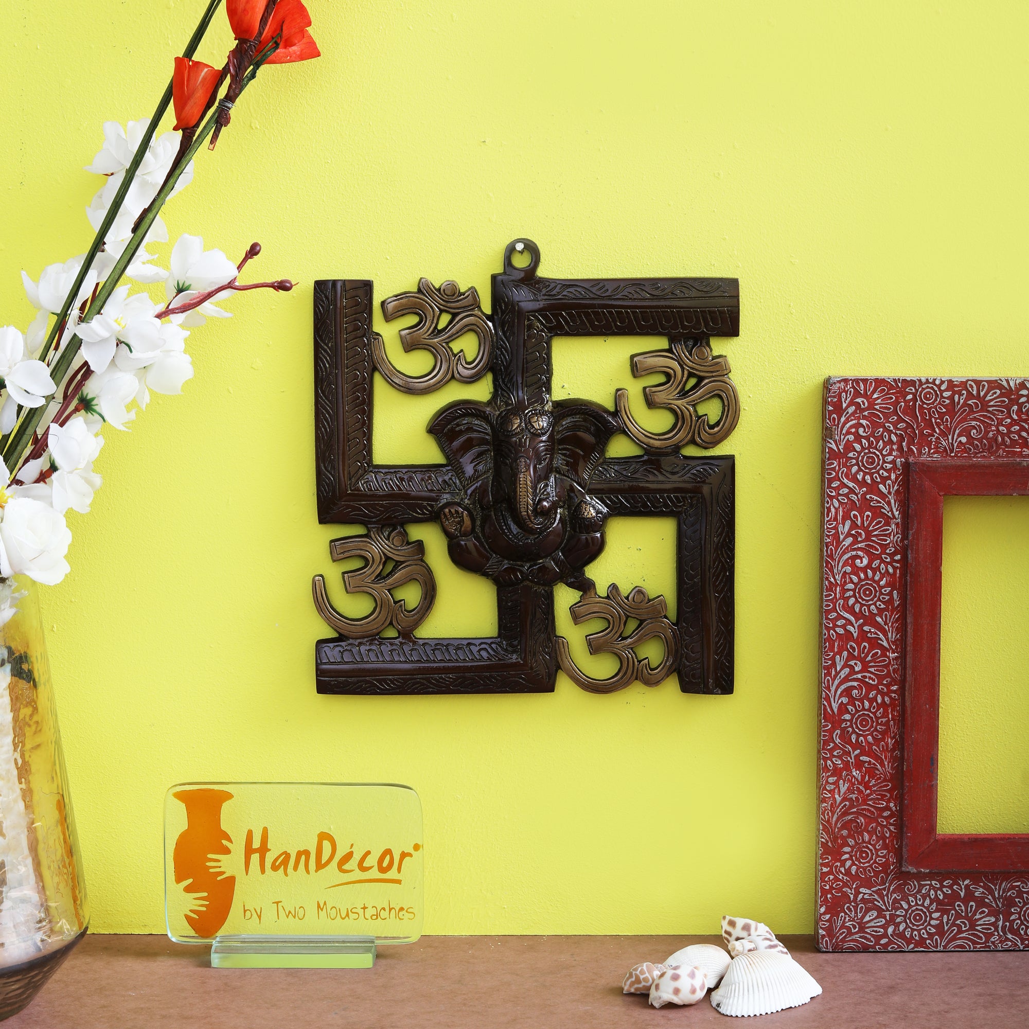 Brass Swastika Om Ganesha Wall Hanging Showpiece, Brass Wall Hanging