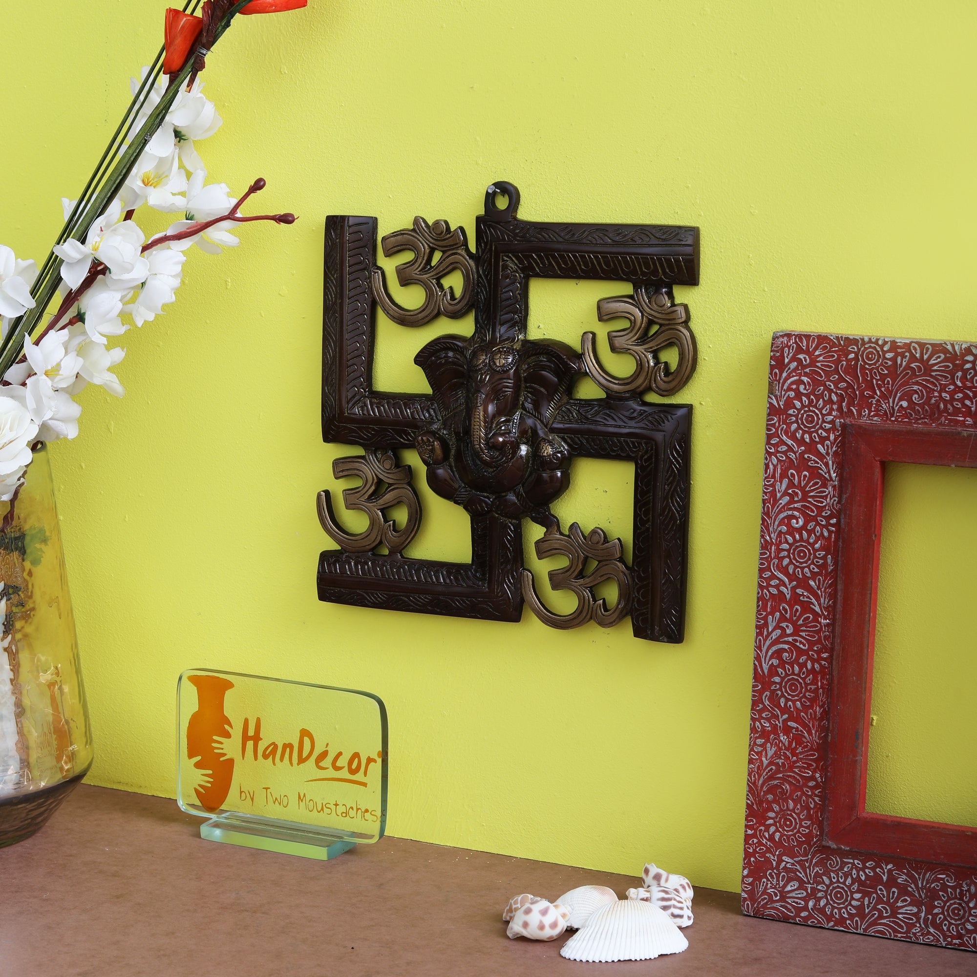 Brass Swastika Om Ganesha Wall Hanging Showpiece, Brass Wall Hanging