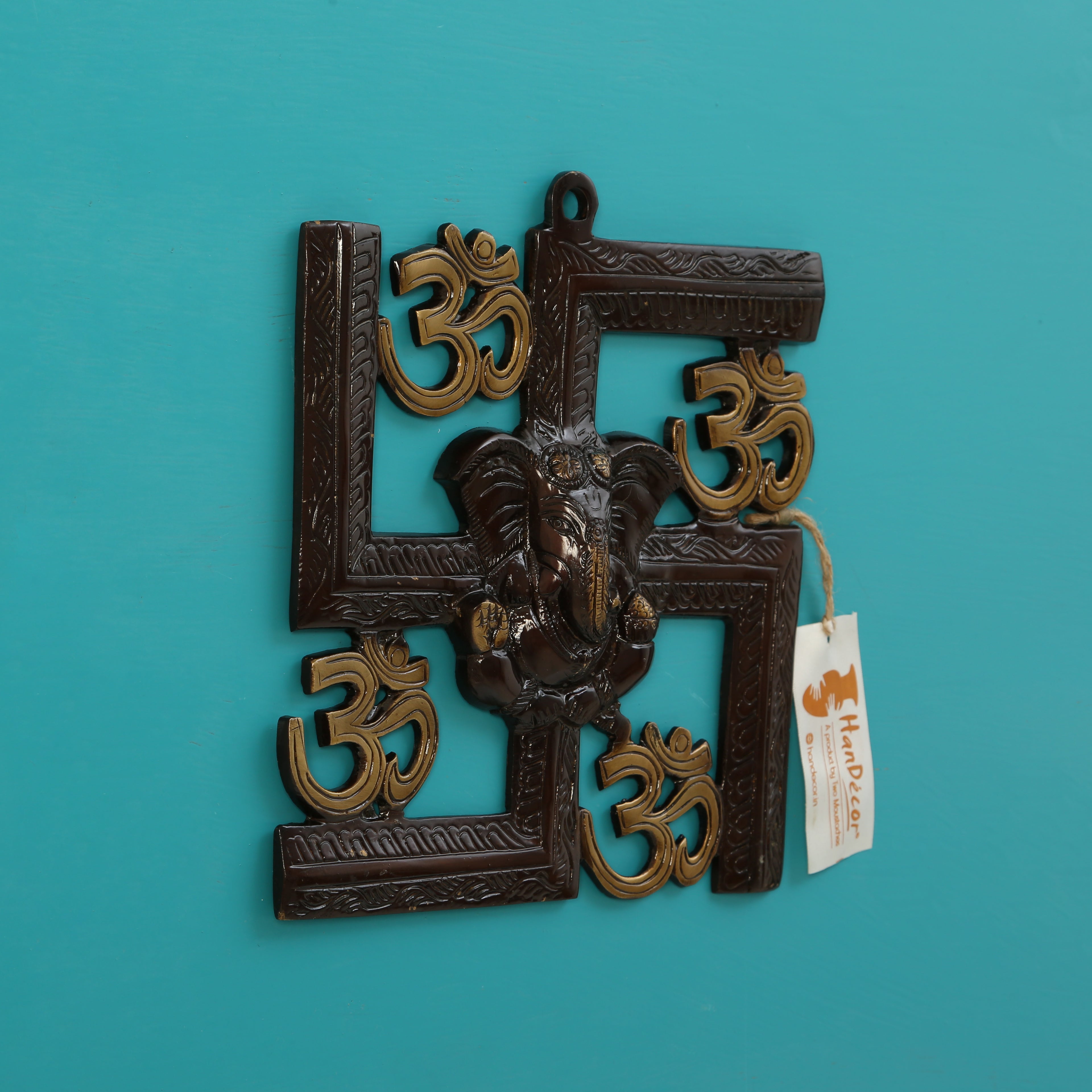 Brass Swastika Om Ganesha Wall Hanging Showpiece, Brass Wall Hanging