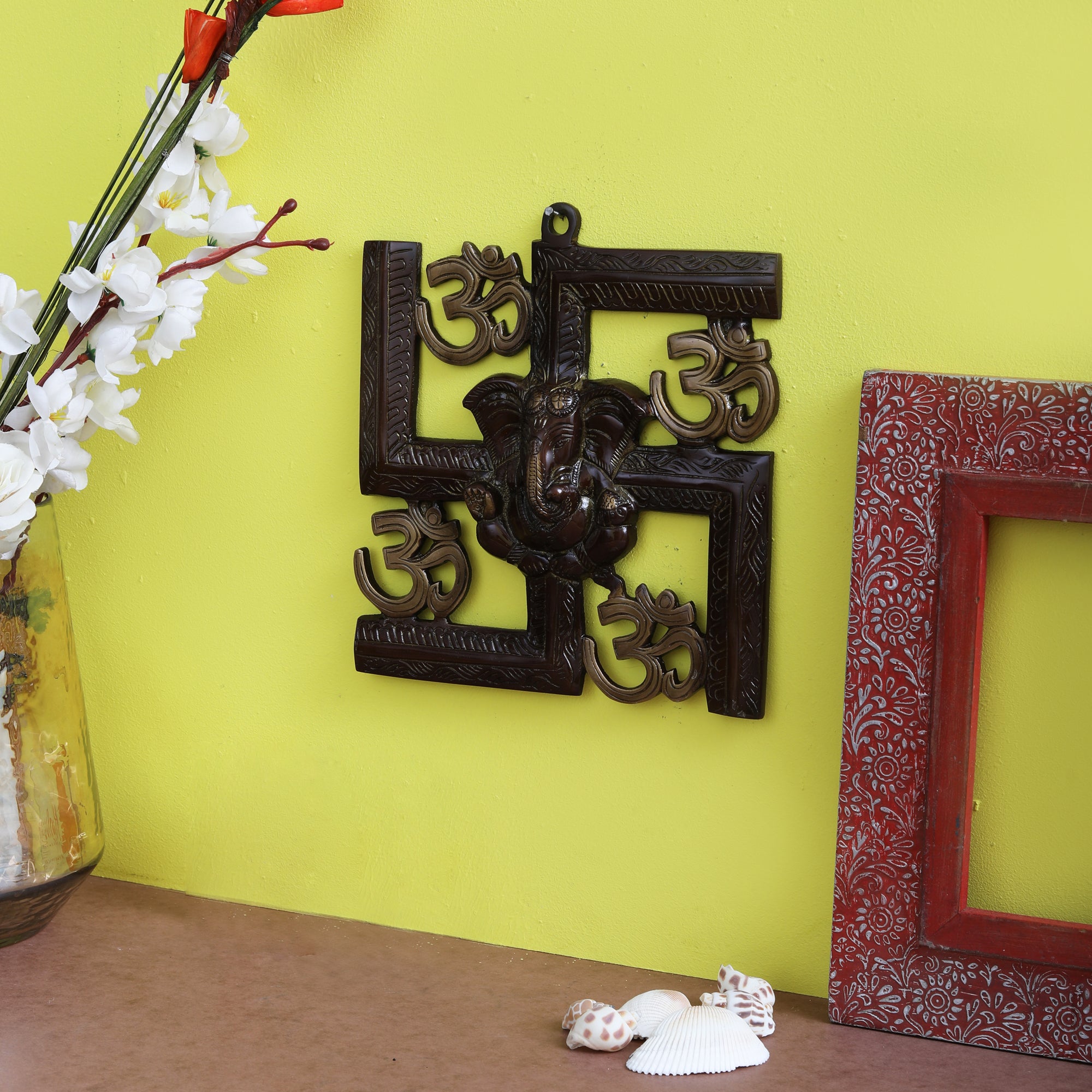 Brass Swastika Om Ganesha Wall Hanging Showpiece, Brass Wall Hanging
