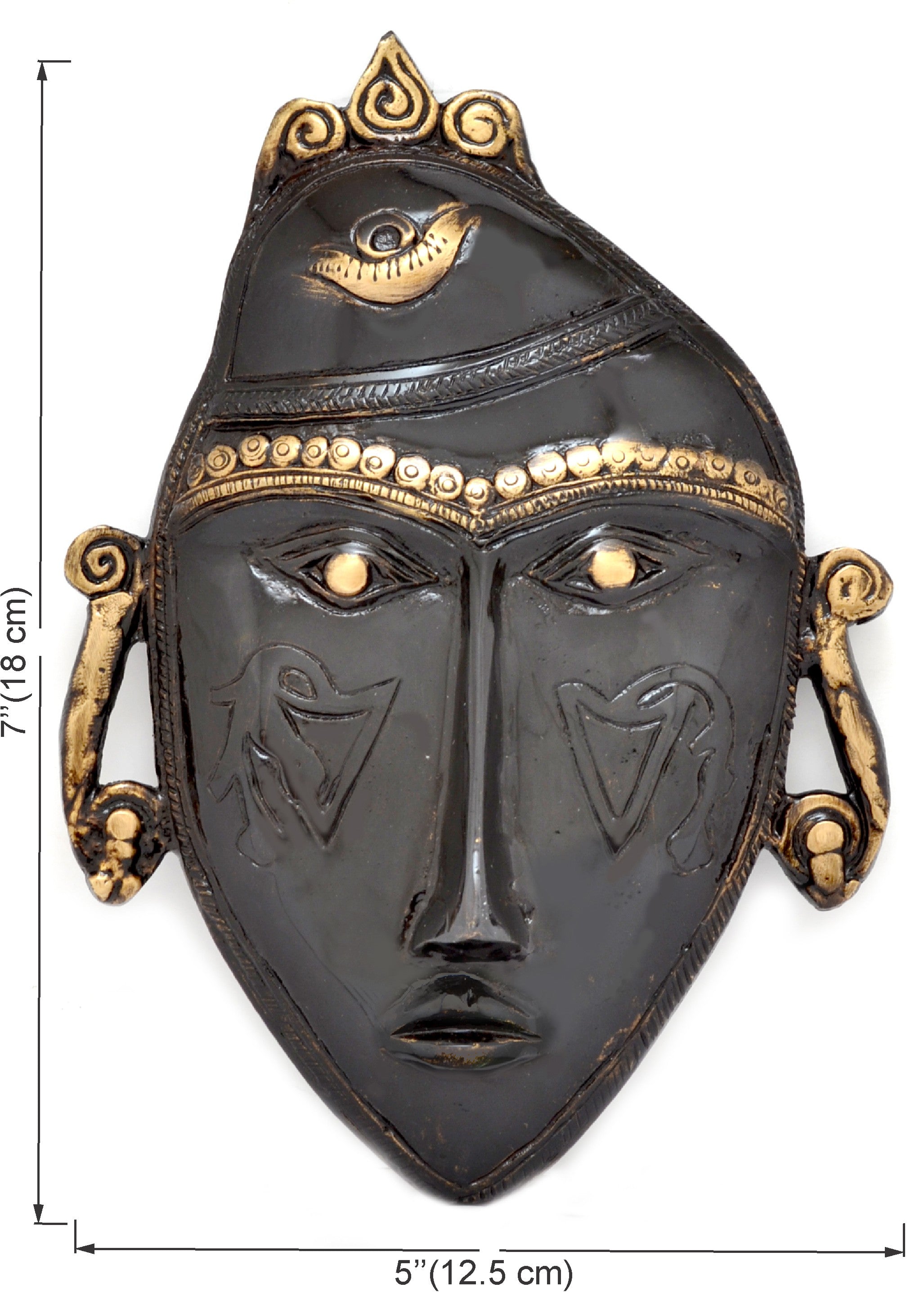 Brass Tribal Man Mask Wall Hanging, Wall Décor, Multicolour