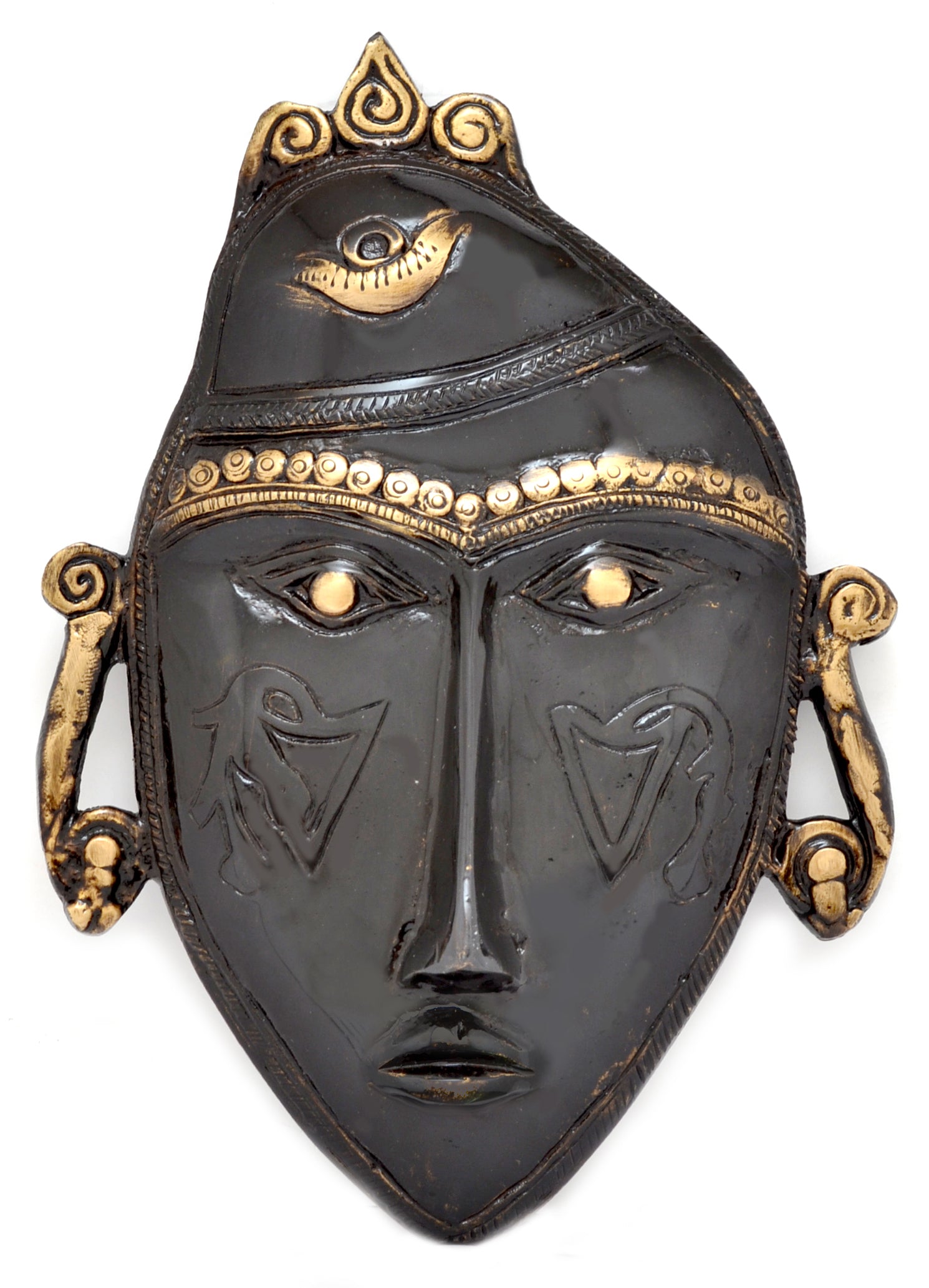 Brass Tribal Man Mask Wall Hanging, Wall Décor, Multicolour