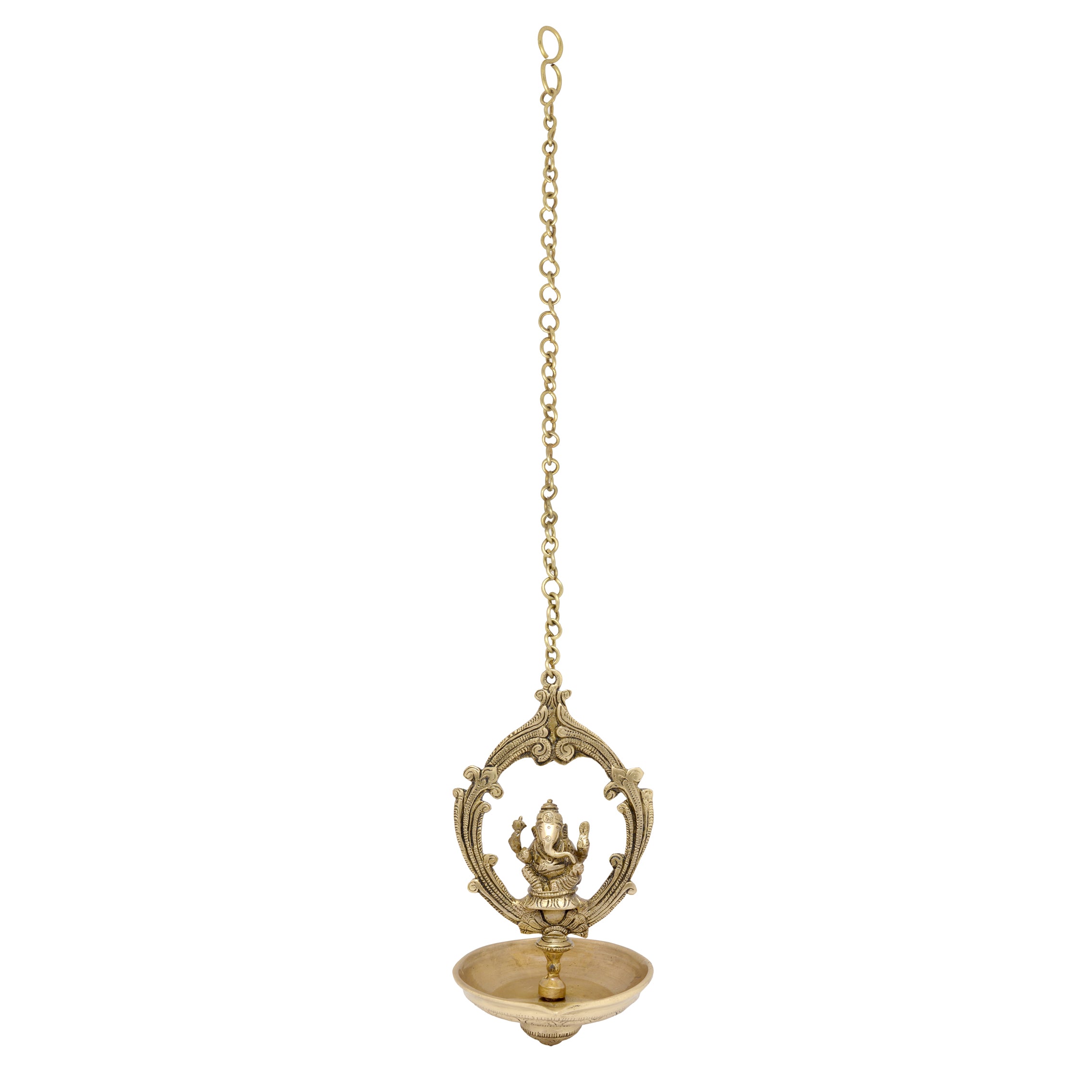 Brass Handmade Ganesha Design Oil Wick Hanging Diya, Diyas for Home Decor