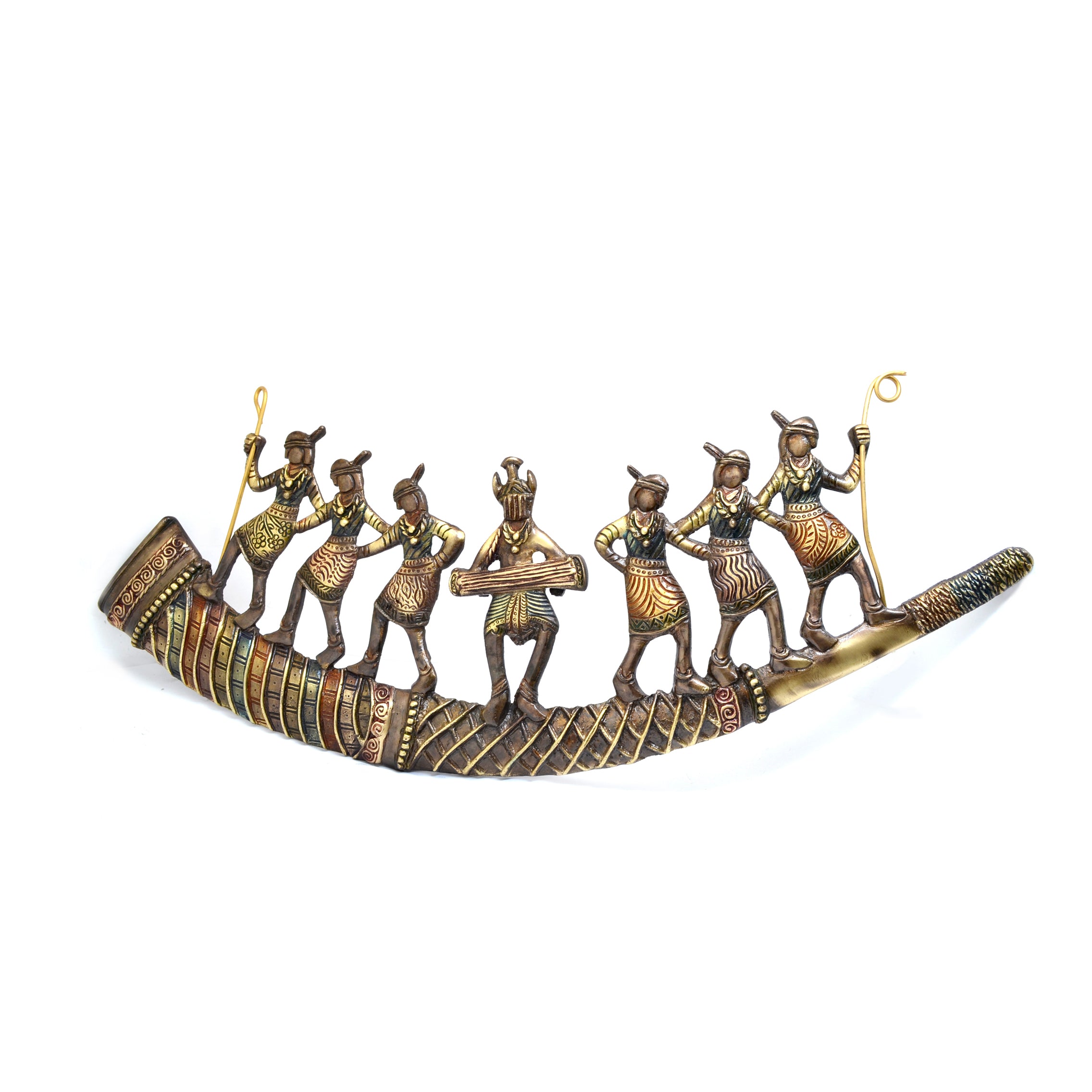 Brass Tribal Folk Dancers Wall Hanging With Antique Finish