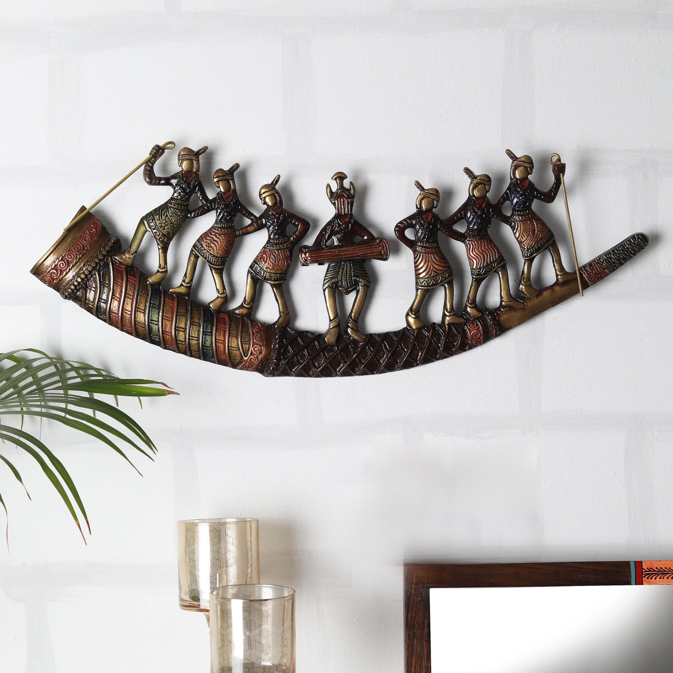 Brass Tribal Folk Dancers Wall Hanging With Antique Finish