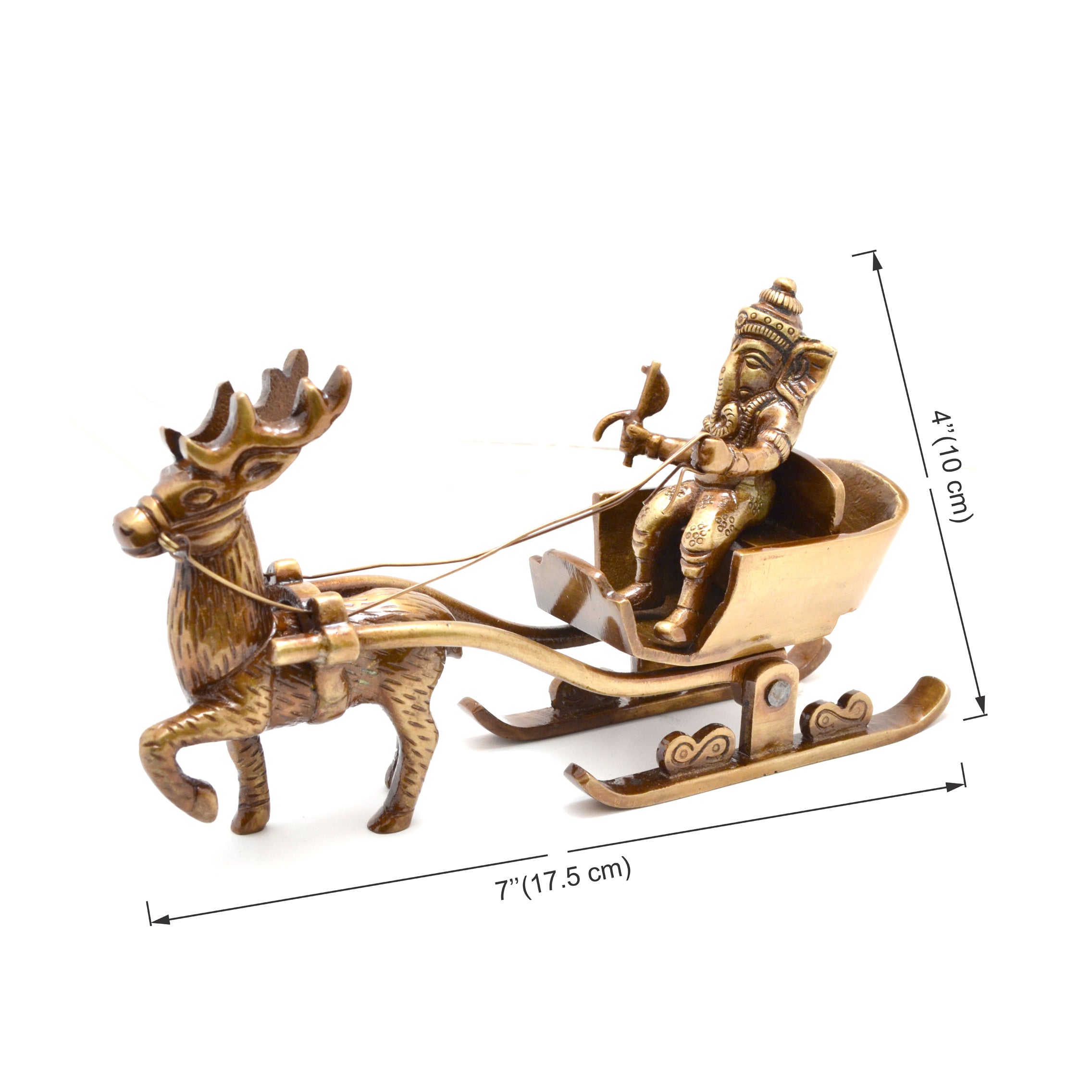 Brass Ganesha's Sleigh Riding Reindeer Santa As Ganesha Showpiece