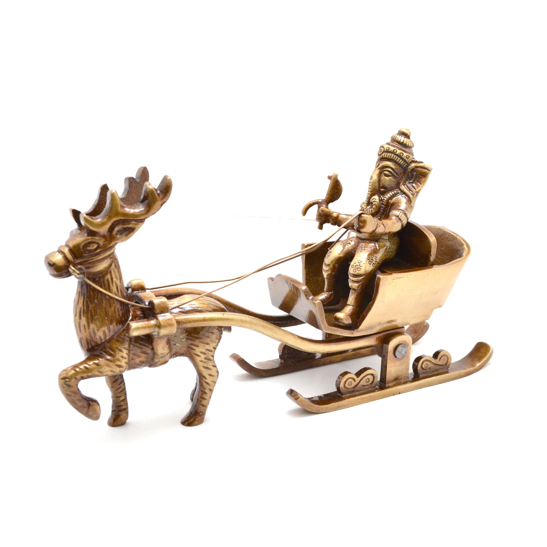Brass Ganesha's Sleigh Riding Reindeer Santa As Ganesha Showpiece