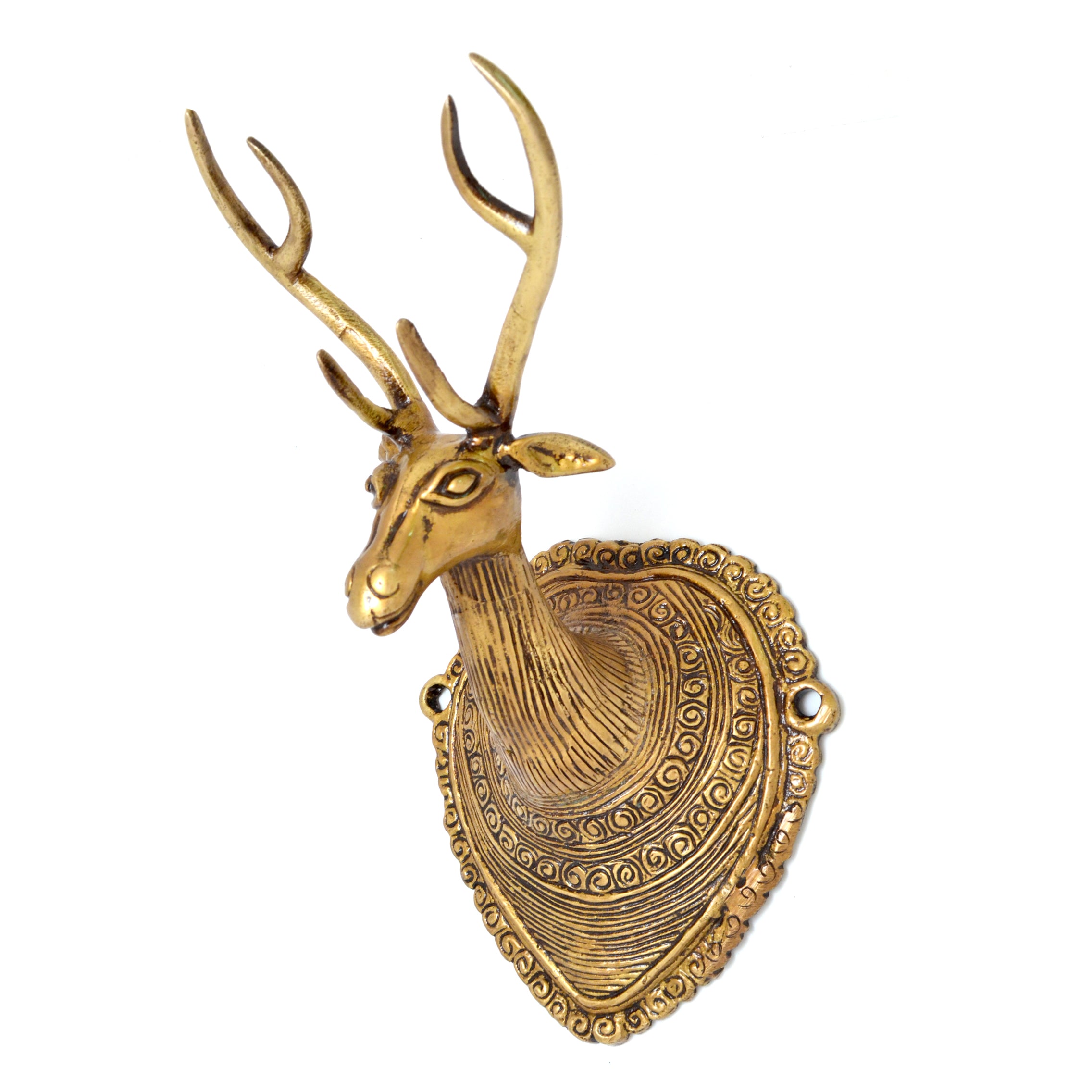 Brass Vintage Deer Head Wall Hanging, Brown