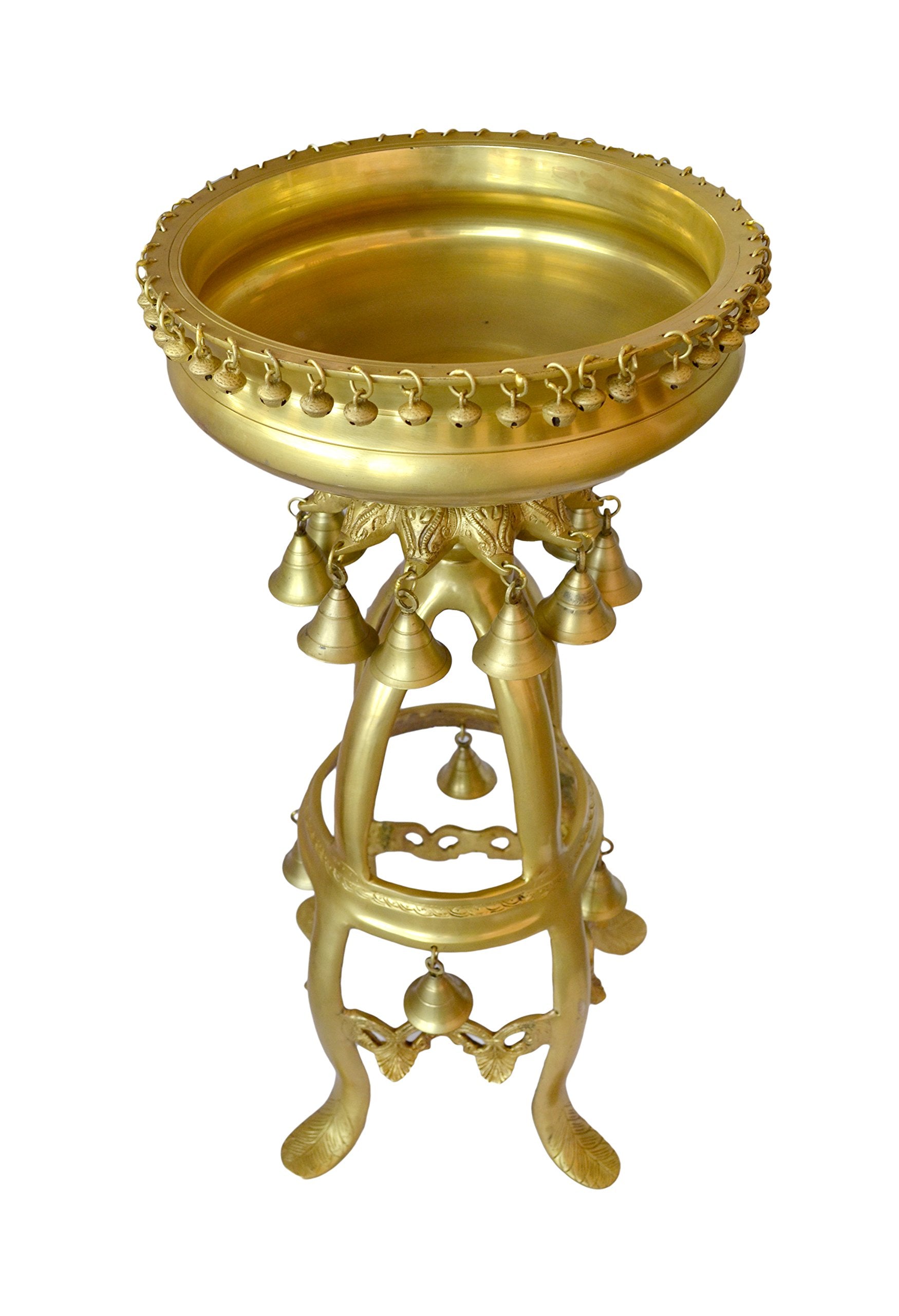 Brass Urli on Stand Showpiece (Antique Yellow)