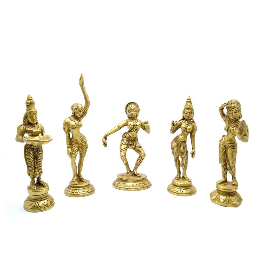 Brass Apsara Showpieces - Set of 5 Statues