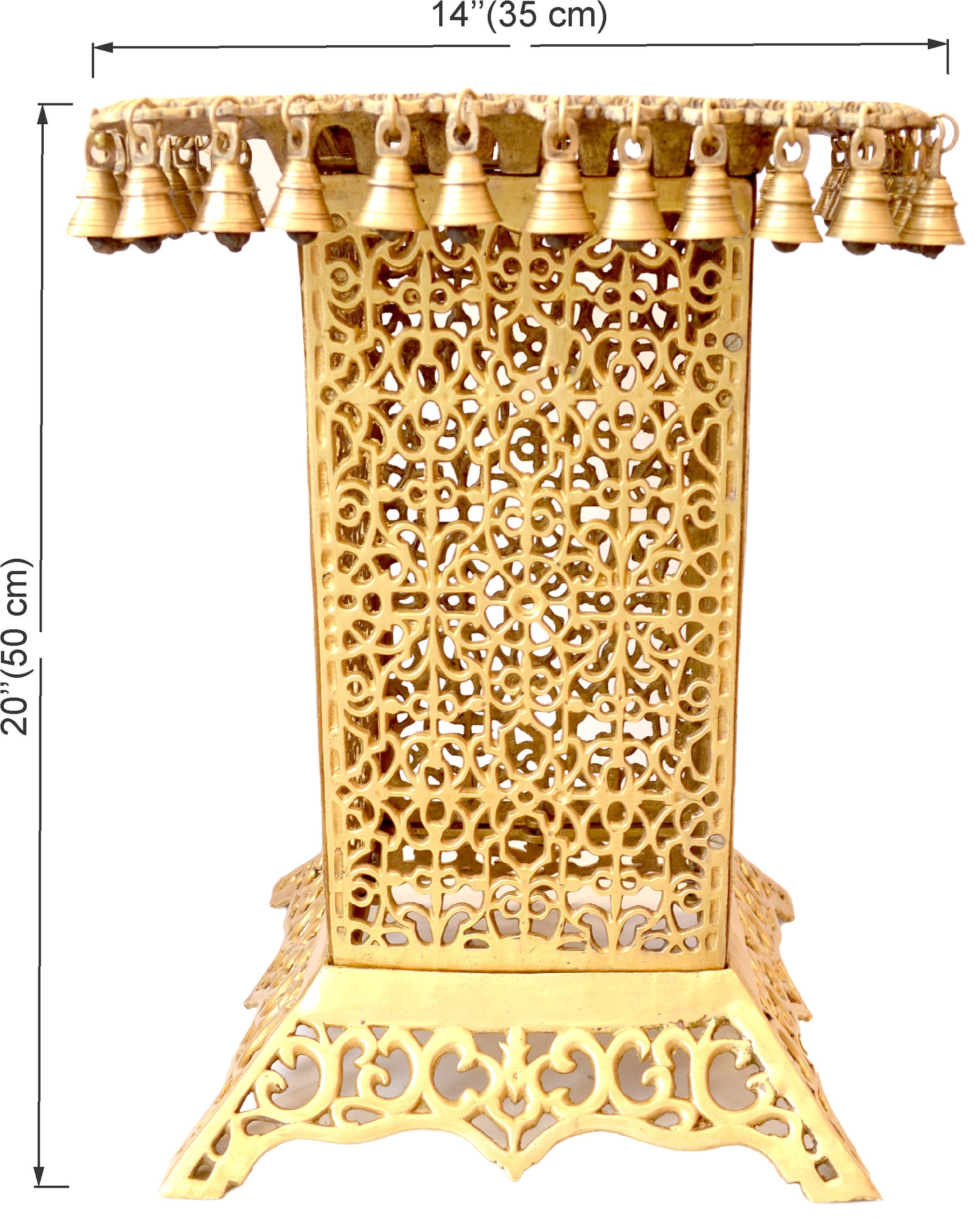 Ethnic Design Brass Metal Decorative Corner Table with Hanging Bells Showpiece for Home Decor