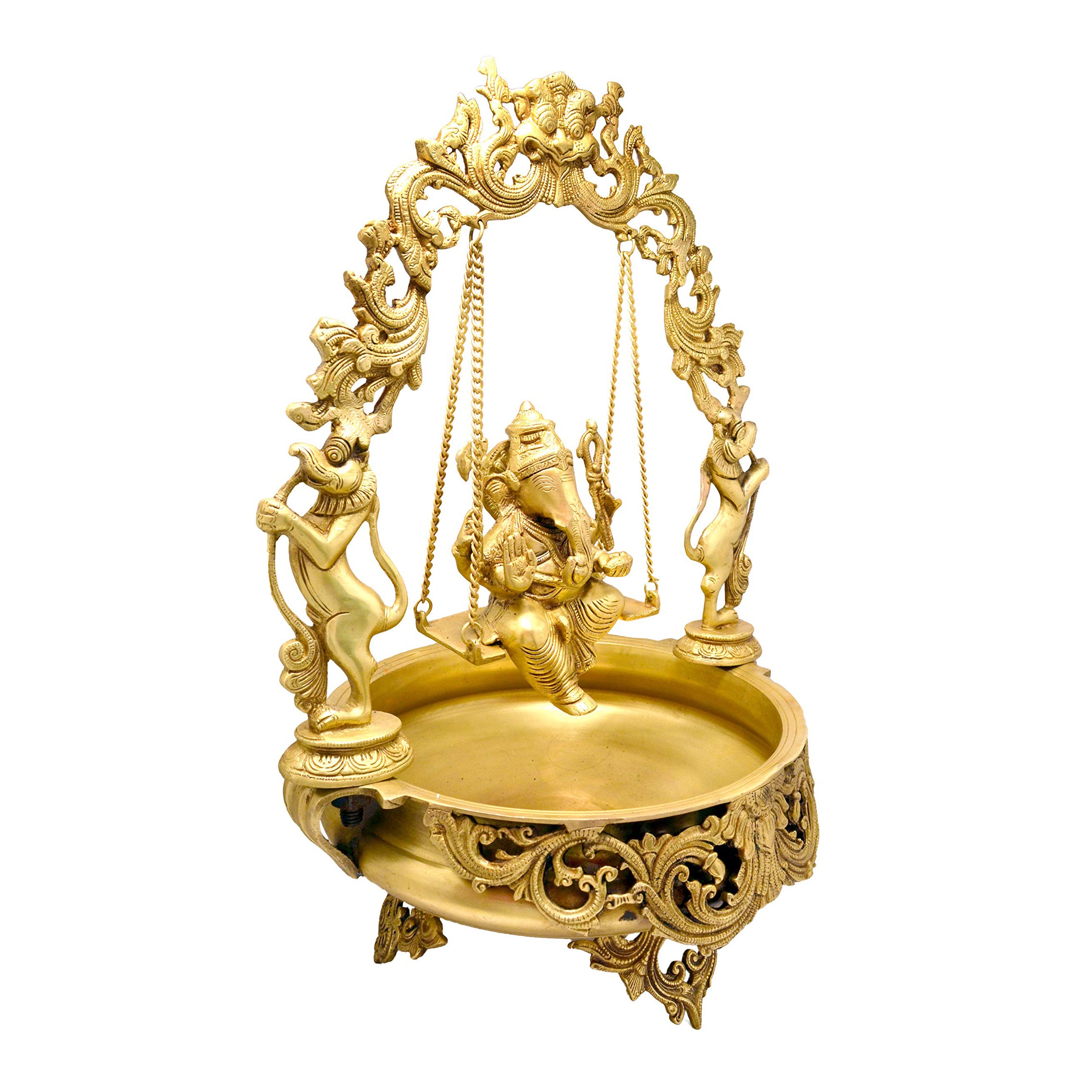 Brass Ethnic Design Swing Ganesha Urli Showpiece