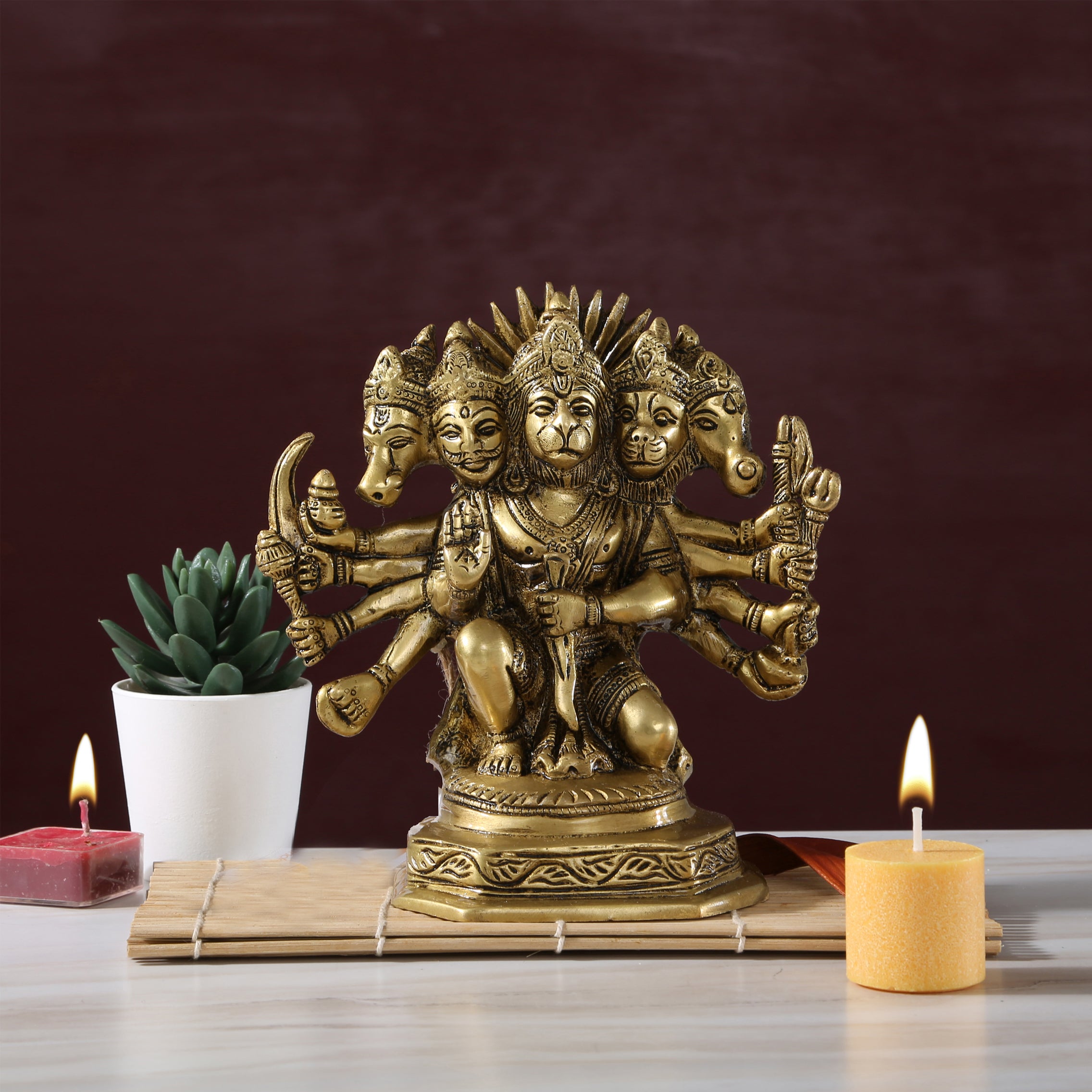 Brass Seated Panchmukhi Hanuman Statue