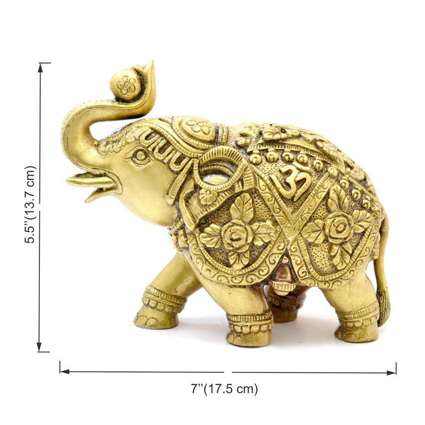 Brass Om and Swastika Carving 7 Inches Elephant Showpiece