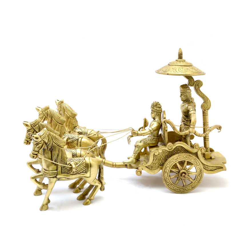Brass Krishna Arjuna Rath Showpiece | Mahabharat Krishna Arjuna Rath Chariot with 4 Horses