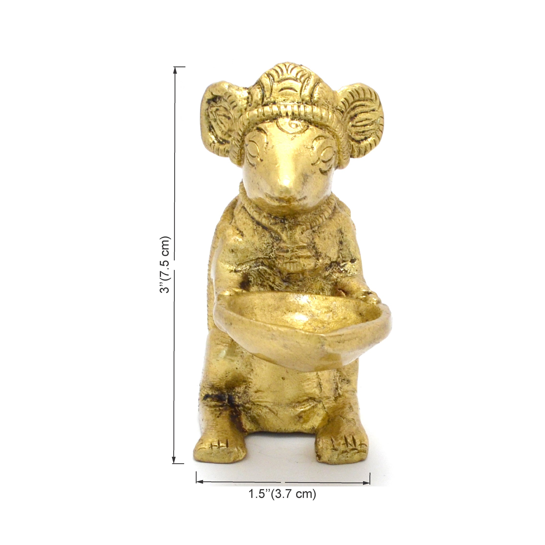 Brass Durable Home Decor Ganesha's Mouse Holding Oil Lamp Diya