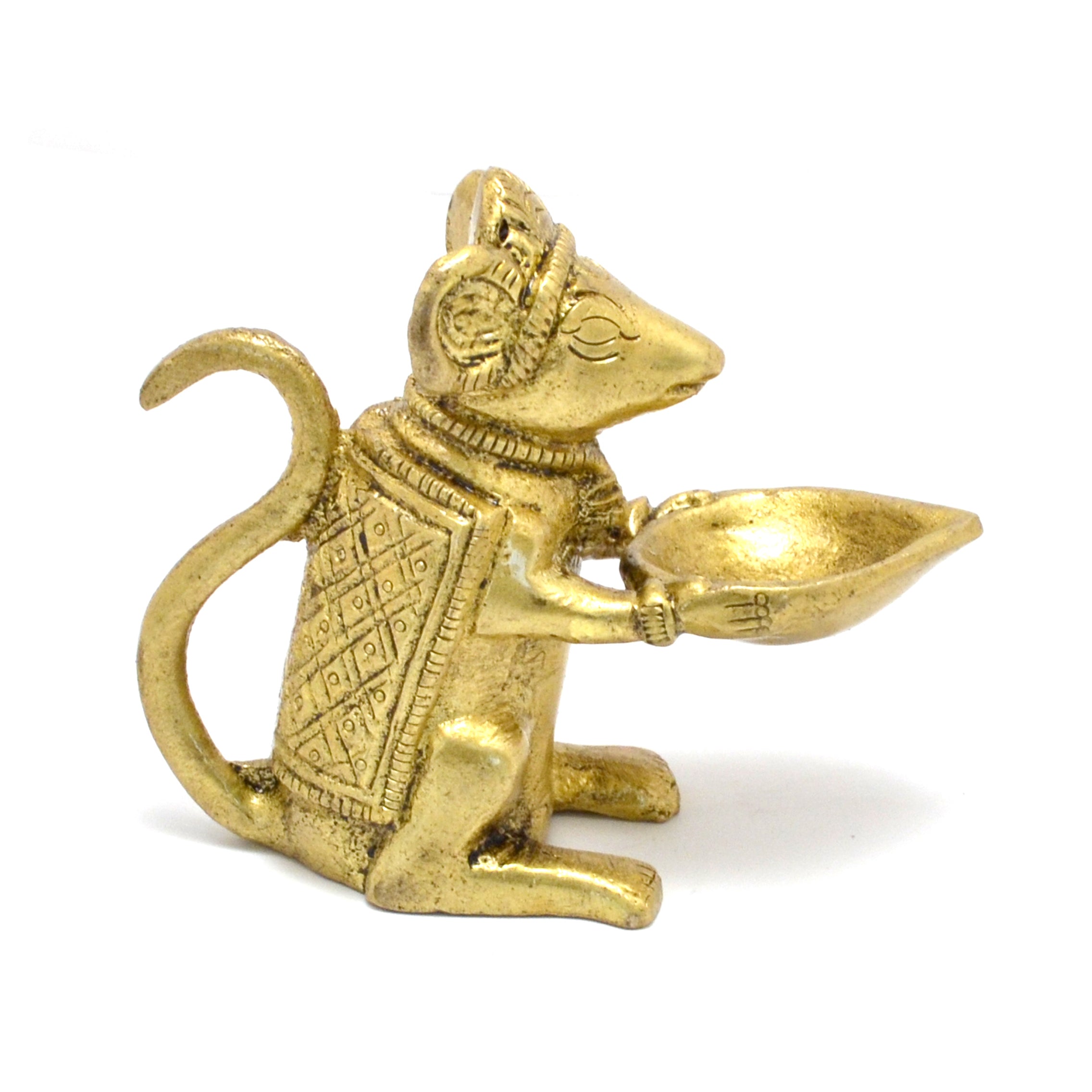 Brass Durable Home Decor Ganesha's Mouse Holding Oil Lamp Diya