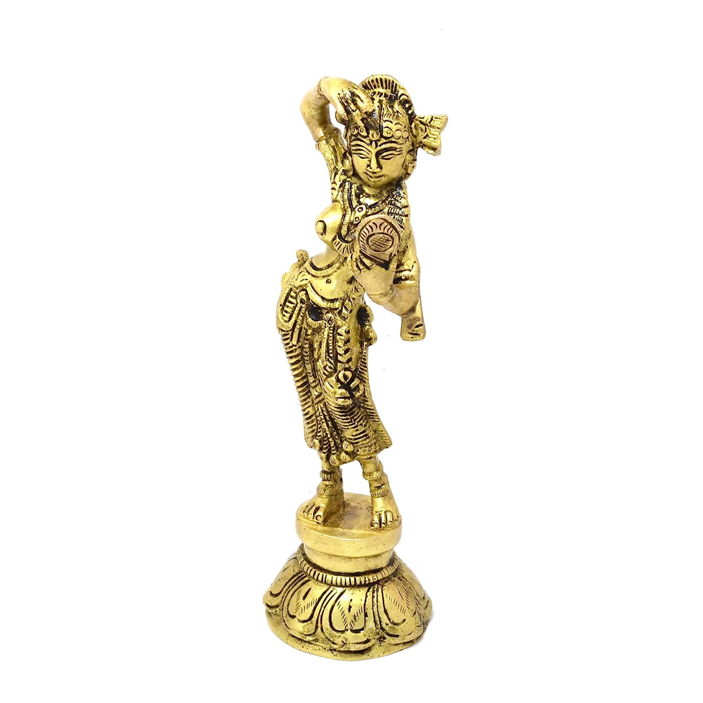 Brass Lady with Mirror Showpiece, Standard, Yellow