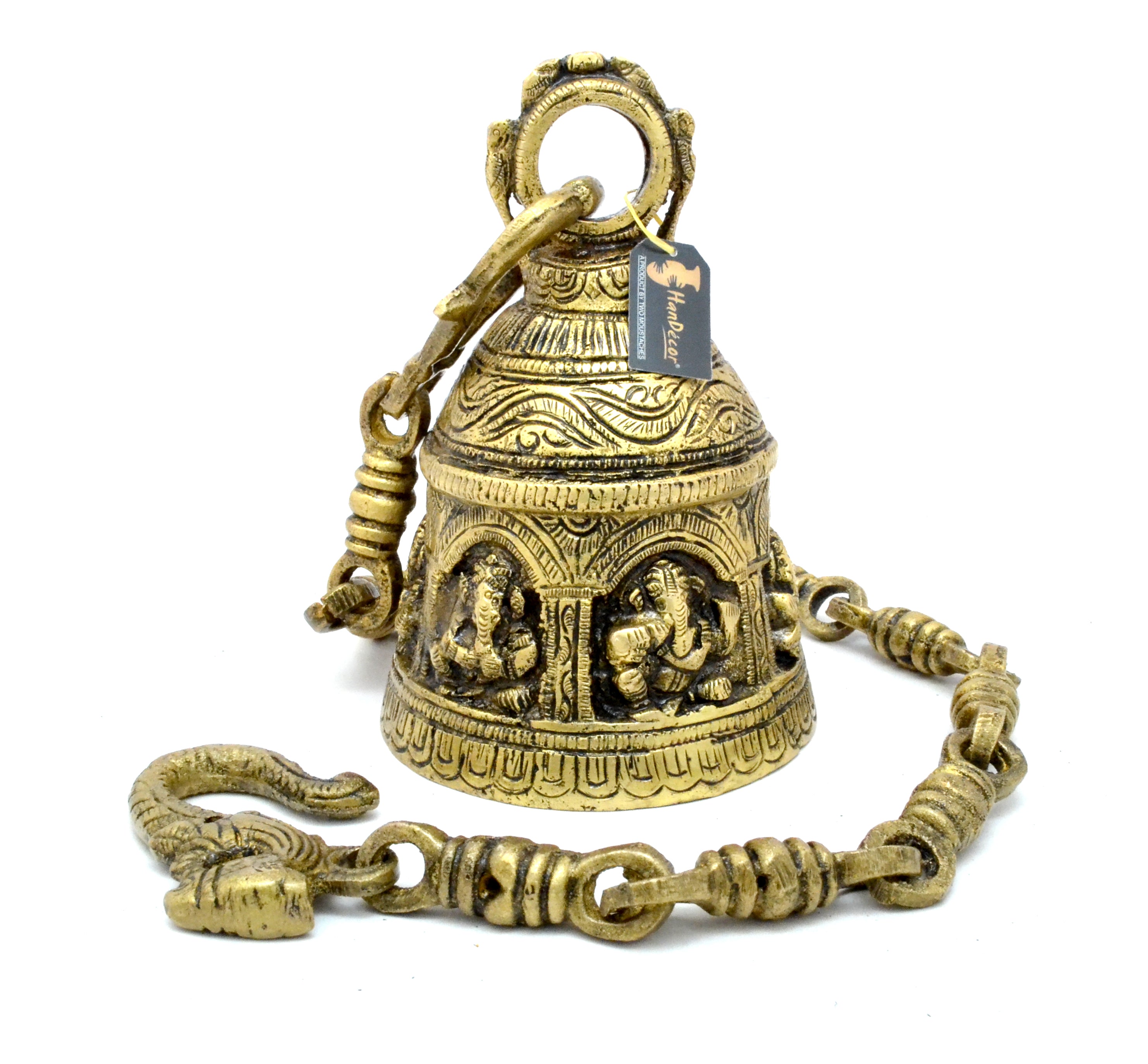 Ganesha Design Brass Hanging Bell, Yellow