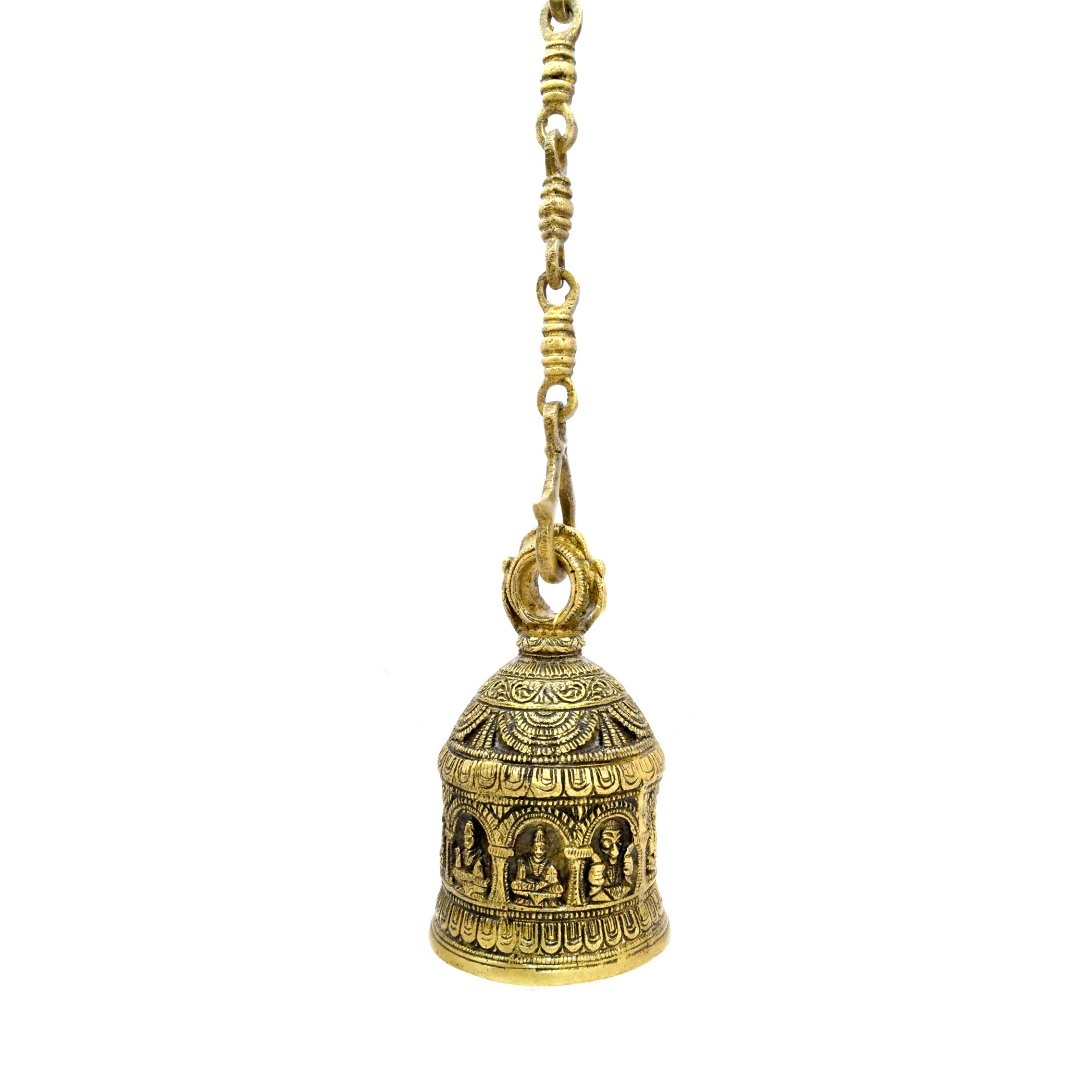 Brass Ethnic Handcrafted Engraved Ganesha on Hanging Bell (Golden)