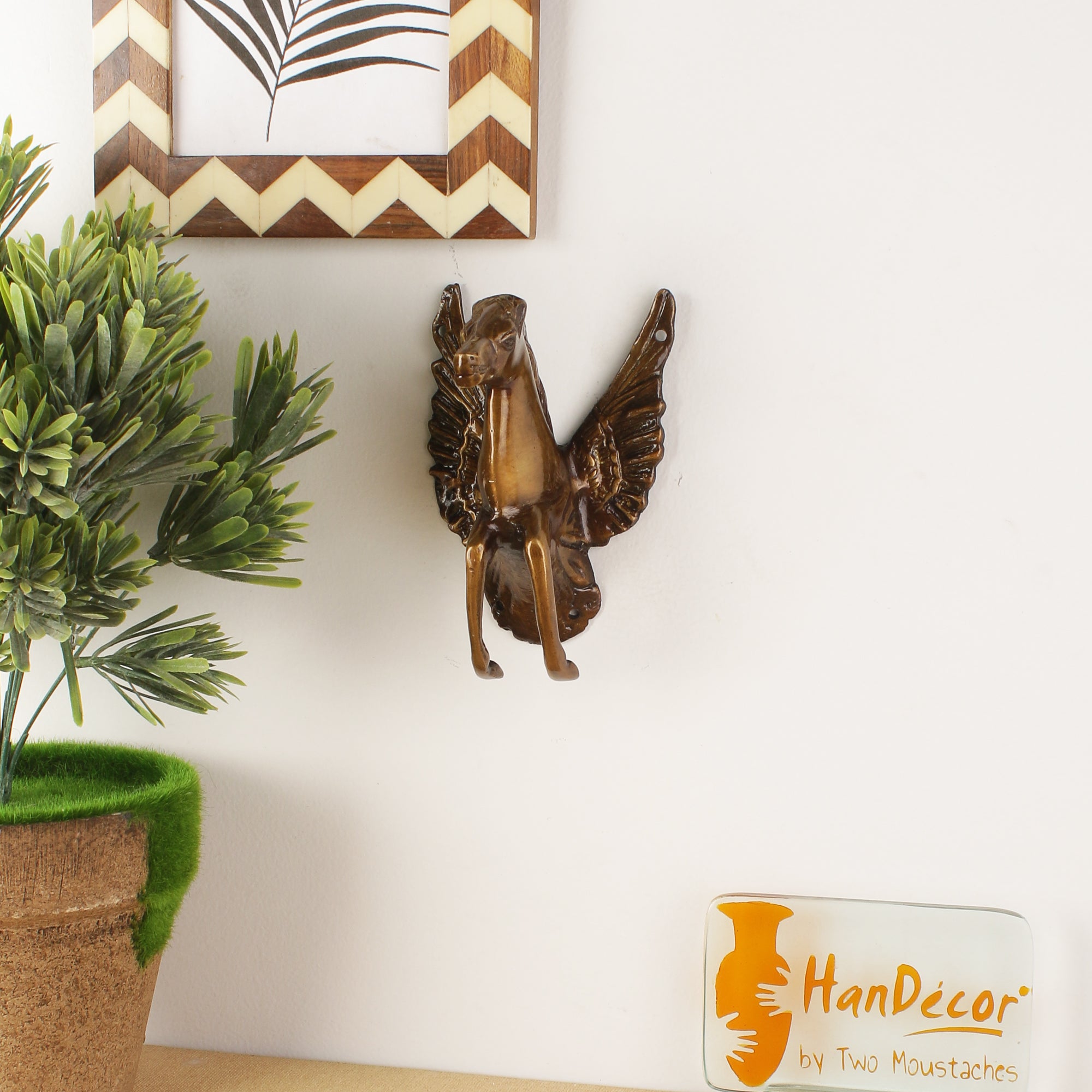 Brass Flying Angel Horse Wall Hanging - Brown