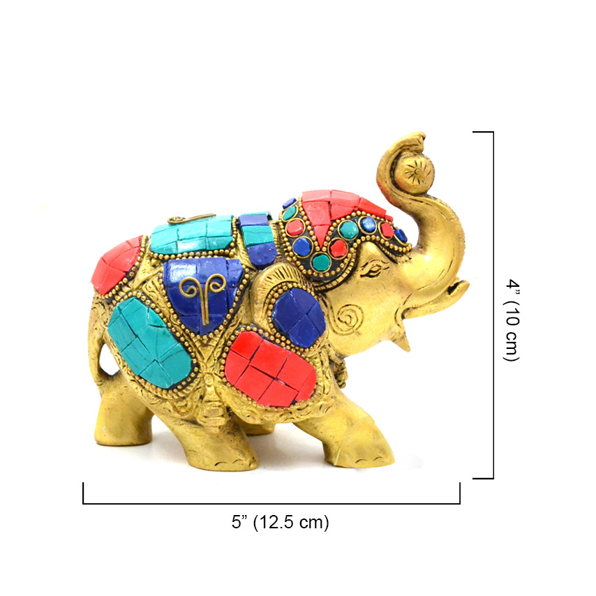 Maharaja Elephant Gemstone Brass Showpiece - 4 Inches
