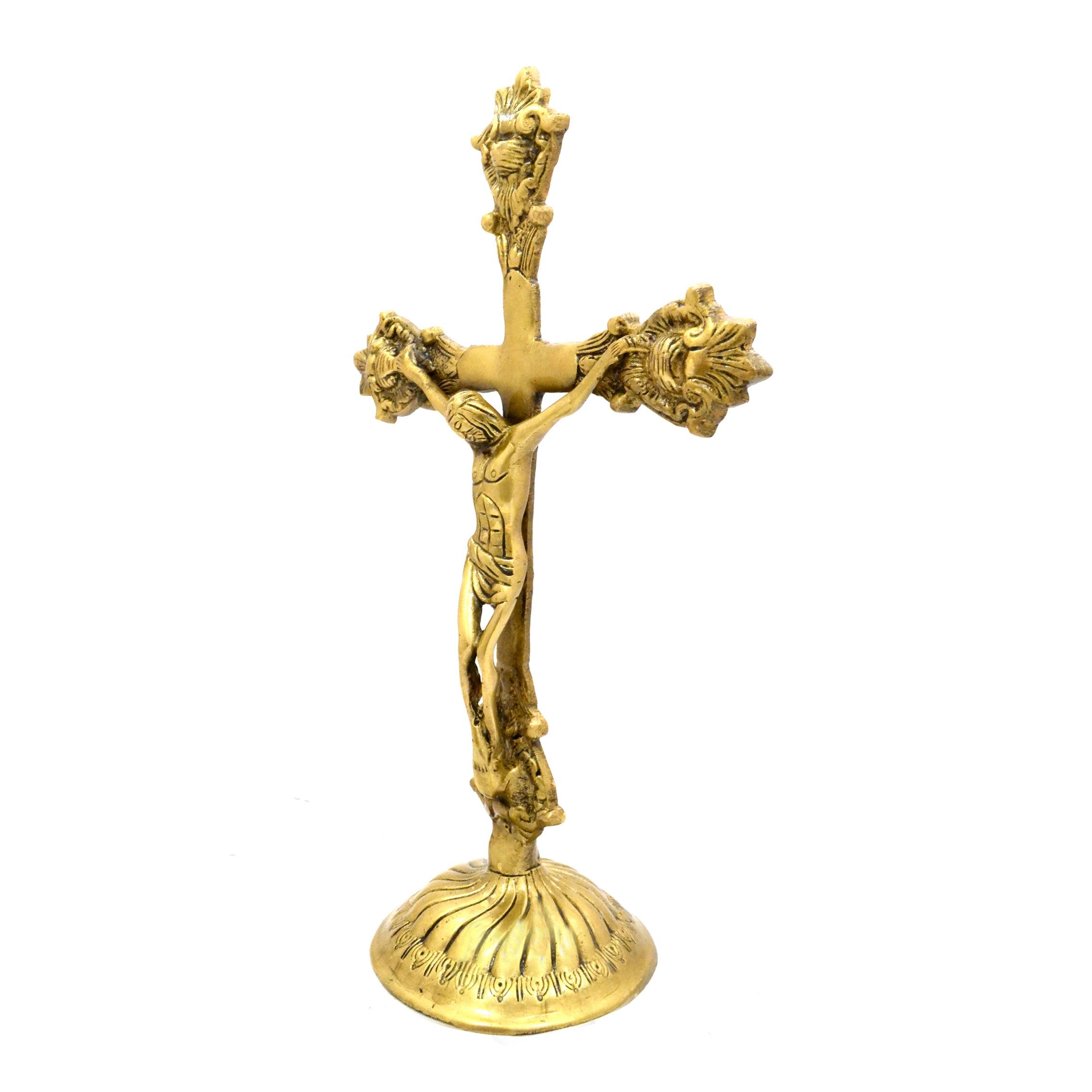 Brass Lord Jesus On Holy Cross Statue, Standard, Antique Yellow